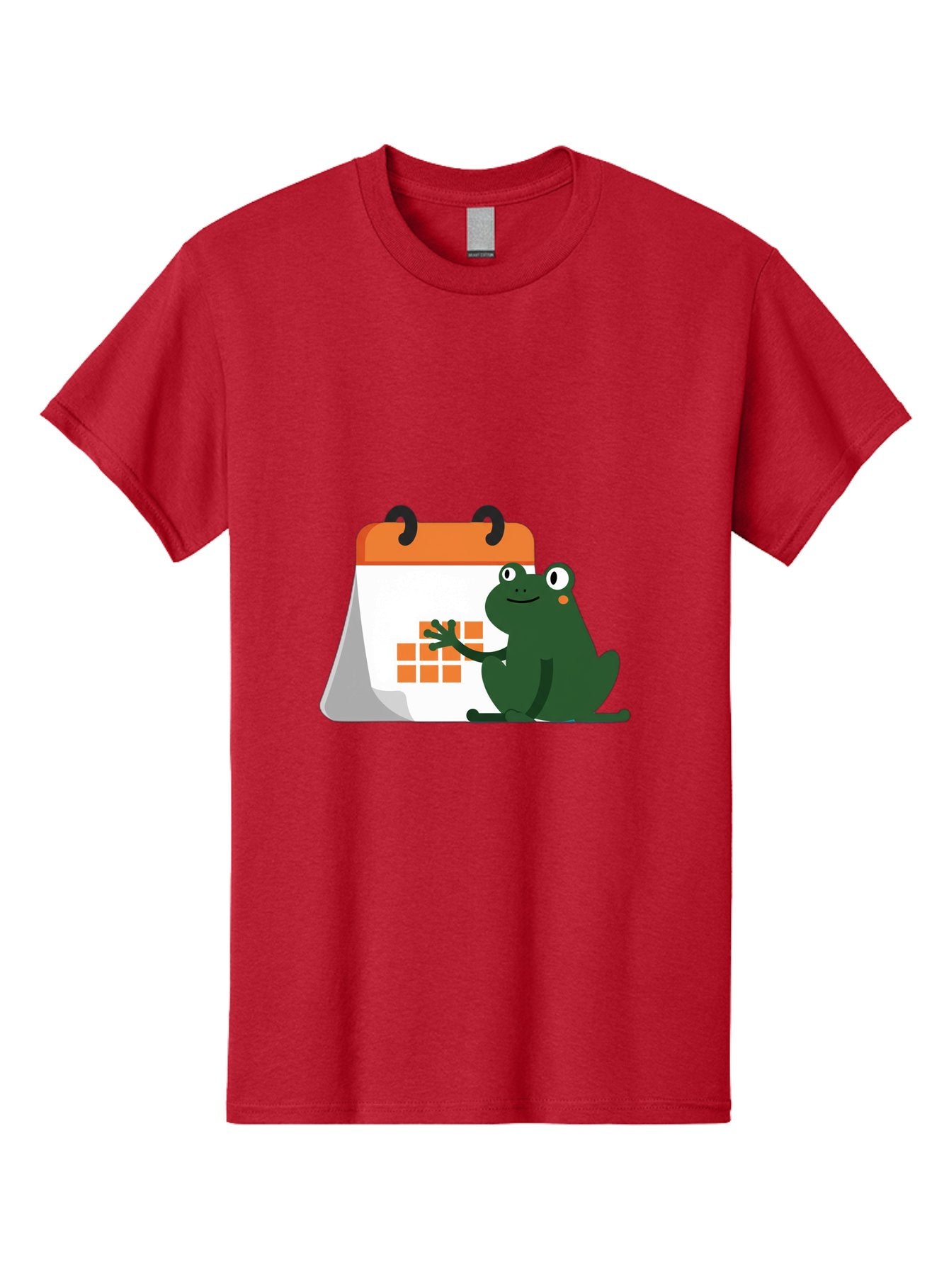 Frog-Calendar Men'S Graphic Tee, 100% Cotton, Comfortable Casual Summer Wear, Machine Washable, Green Cartoon Frog, Calendar Icon, Orange Grid, Scheduling, Planning, Organization, Task Management, Digital Calendar, To-Do List, Bab919 10