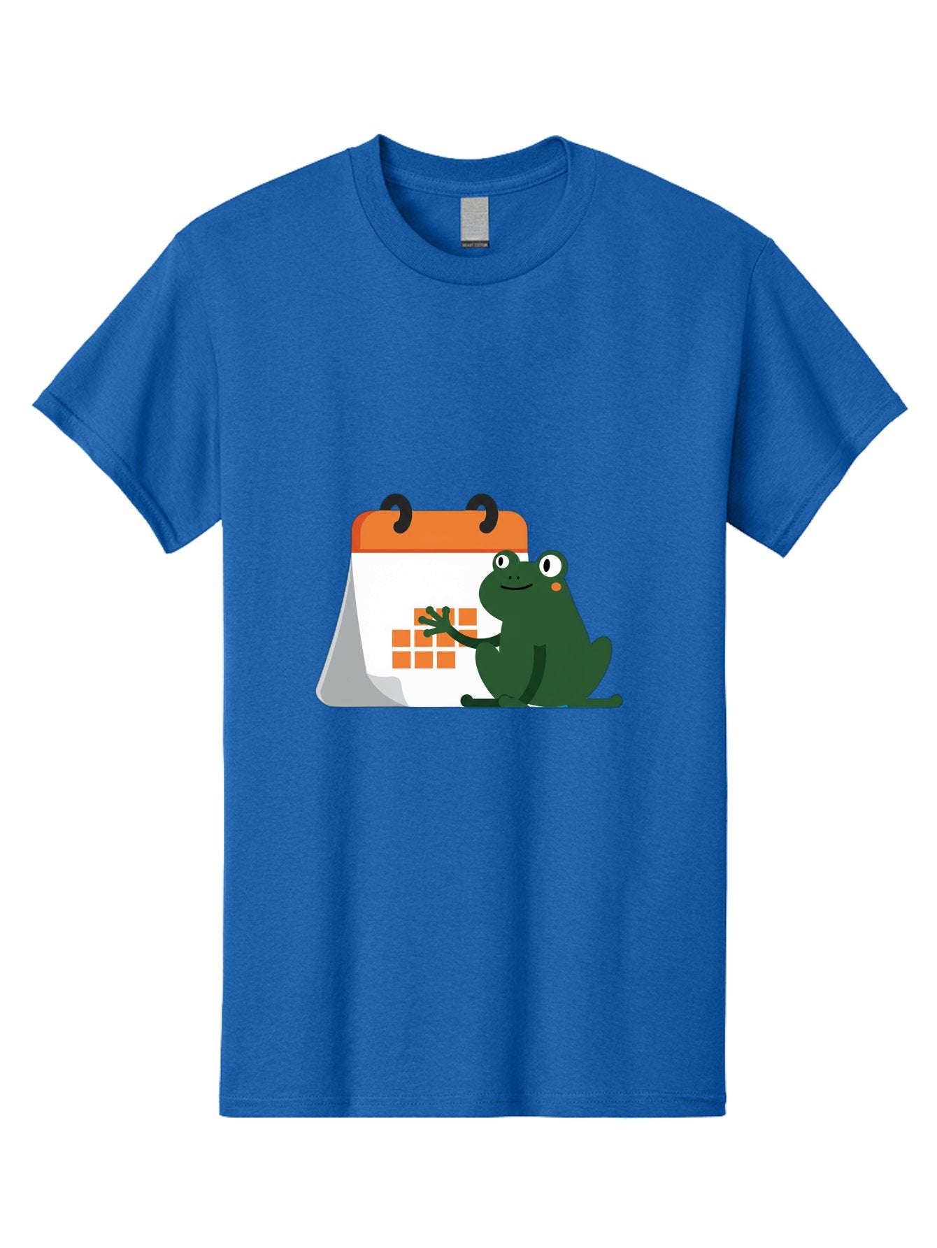 Frog-Calendar Men'S Graphic Tee, 100% Cotton, Comfortable Casual Summer Wear, Machine Washable, Green Cartoon Frog, Calendar Icon, Orange Grid, Scheduling, Planning, Organization, Task Management, Digital Calendar, To-Do List, Bab919 15