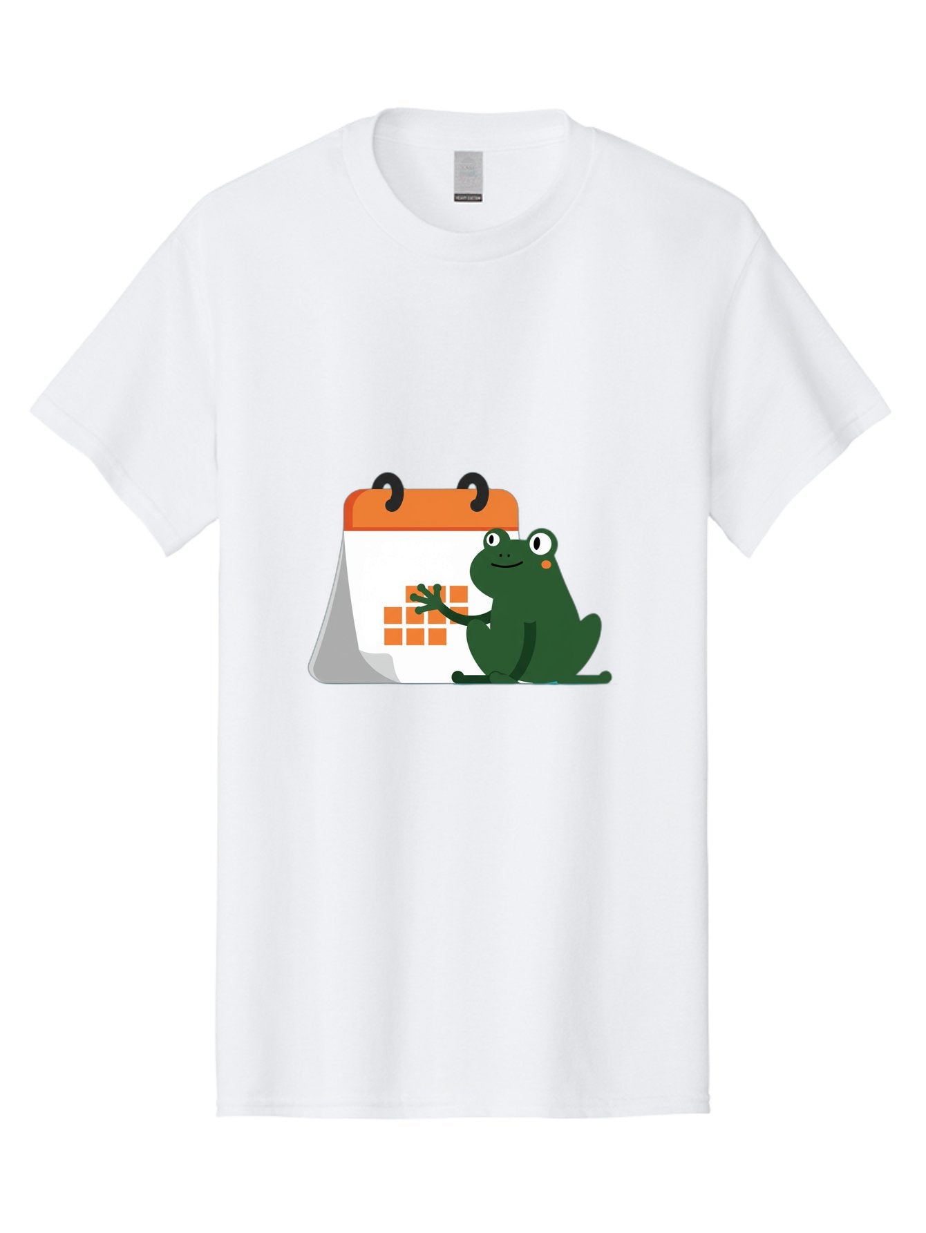Frog-Calendar Men'S Graphic Tee, 100% Cotton, Comfortable Casual Summer Wear, Machine Washable, Green Cartoon Frog, Calendar Icon, Orange Grid, Scheduling, Planning, Organization, Task Management, Digital Calendar, To-Do List, Bab919 6