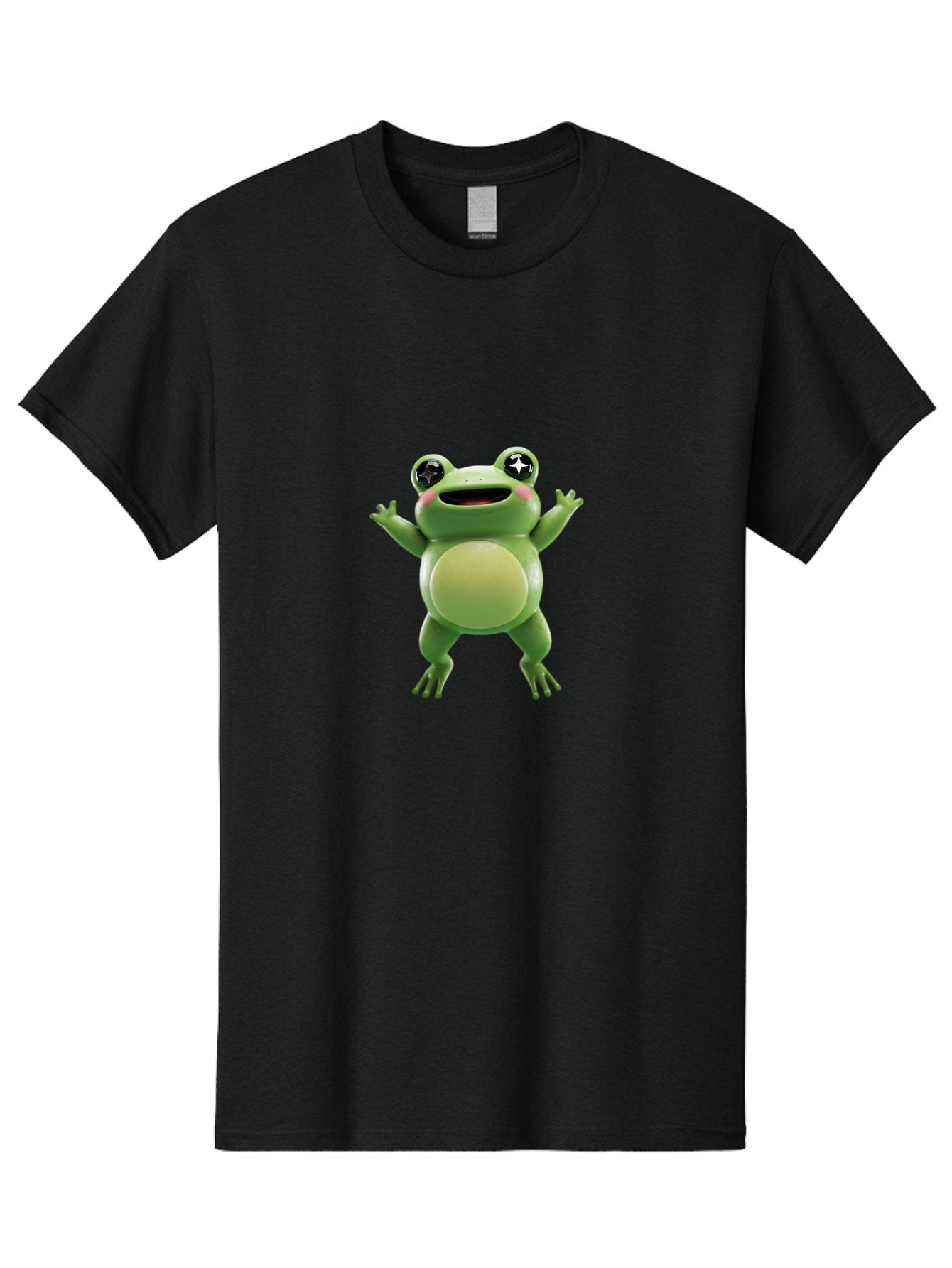 Frog-Character Men'S Graphic Tee, 100% Cotton, Comfortable Casual Summer Wear, Machine Washable, Cartoon Frog, Green Frog, Happy Expression, Shiny Eyes, Raised Hands, Playful Gesture, Animated Character, Fun Design, Cute Illustration, Bab920 4