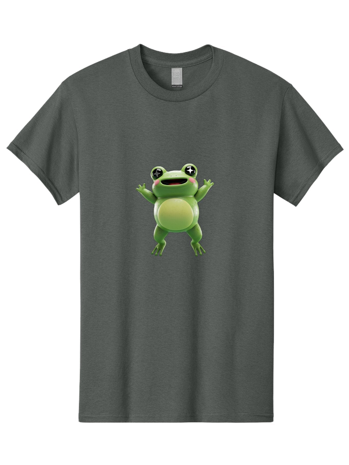 Frog-Character Men'S Graphic Tee, 100% Cotton, Comfortable Casual Summer Wear, Machine Washable, Cartoon Frog, Green Frog, Happy Expression, Shiny Eyes, Raised Hands, Playful Gesture, Animated Character, Fun Design, Cute Illustration, Bab920 6