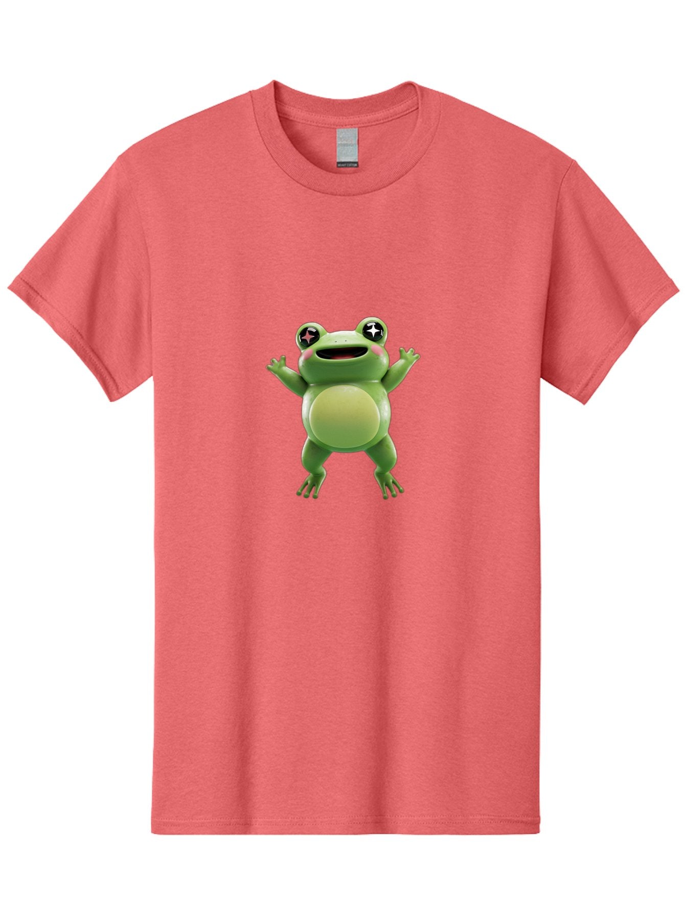 Frog-Character Men'S Graphic Tee, 100% Cotton, Comfortable Casual Summer Wear, Machine Washable, Cartoon Frog, Green Frog, Happy Expression, Shiny Eyes, Raised Hands, Playful Gesture, Animated Character, Fun Design, Cute Illustration, Bab920 13