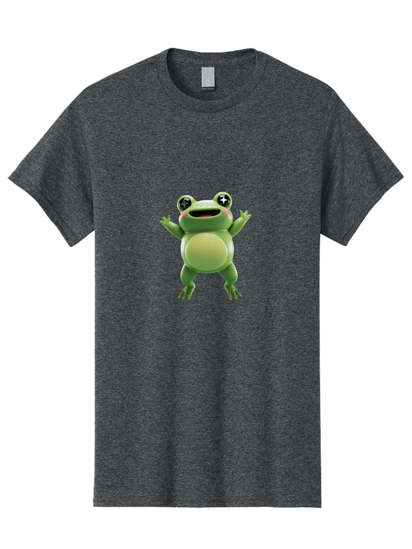 Frog-Character Men'S Graphic Tee, 100% Cotton, Comfortable Casual Summer Wear, Machine Washable, Cartoon Frog, Green Frog, Happy Expression, Shiny Eyes, Raised Hands, Playful Gesture, Animated Character, Fun Design, Cute Illustration, Bab920 5
