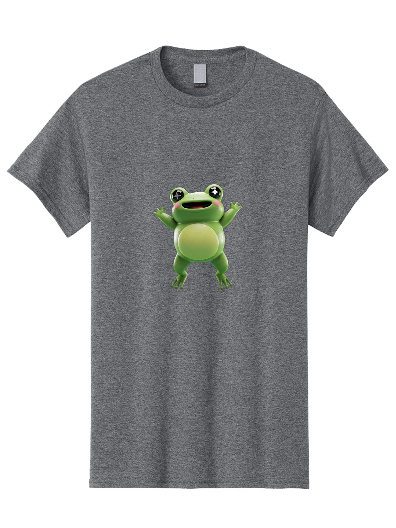 Frog-Character Men'S Graphic Tee, 100% Cotton, Comfortable Casual Summer Wear, Machine Washable, Cartoon Frog, Green Frog, Happy Expression, Shiny Eyes, Raised Hands, Playful Gesture, Animated Character, Fun Design, Cute Illustration, Bab920 7