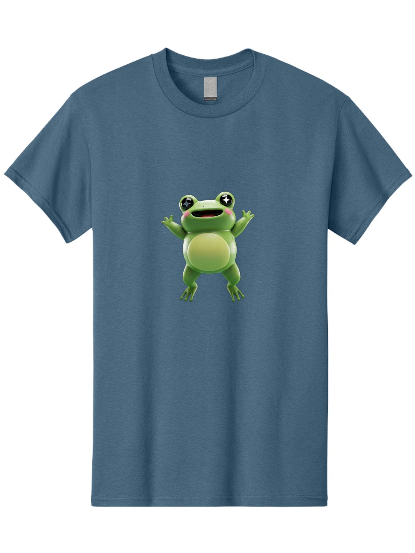 Frog-Character Men'S Graphic Tee, 100% Cotton, Comfortable Casual Summer Wear, Machine Washable, Cartoon Frog, Green Frog, Happy Expression, Shiny Eyes, Raised Hands, Playful Gesture, Animated Character, Fun Design, Cute Illustration, Bab920 8