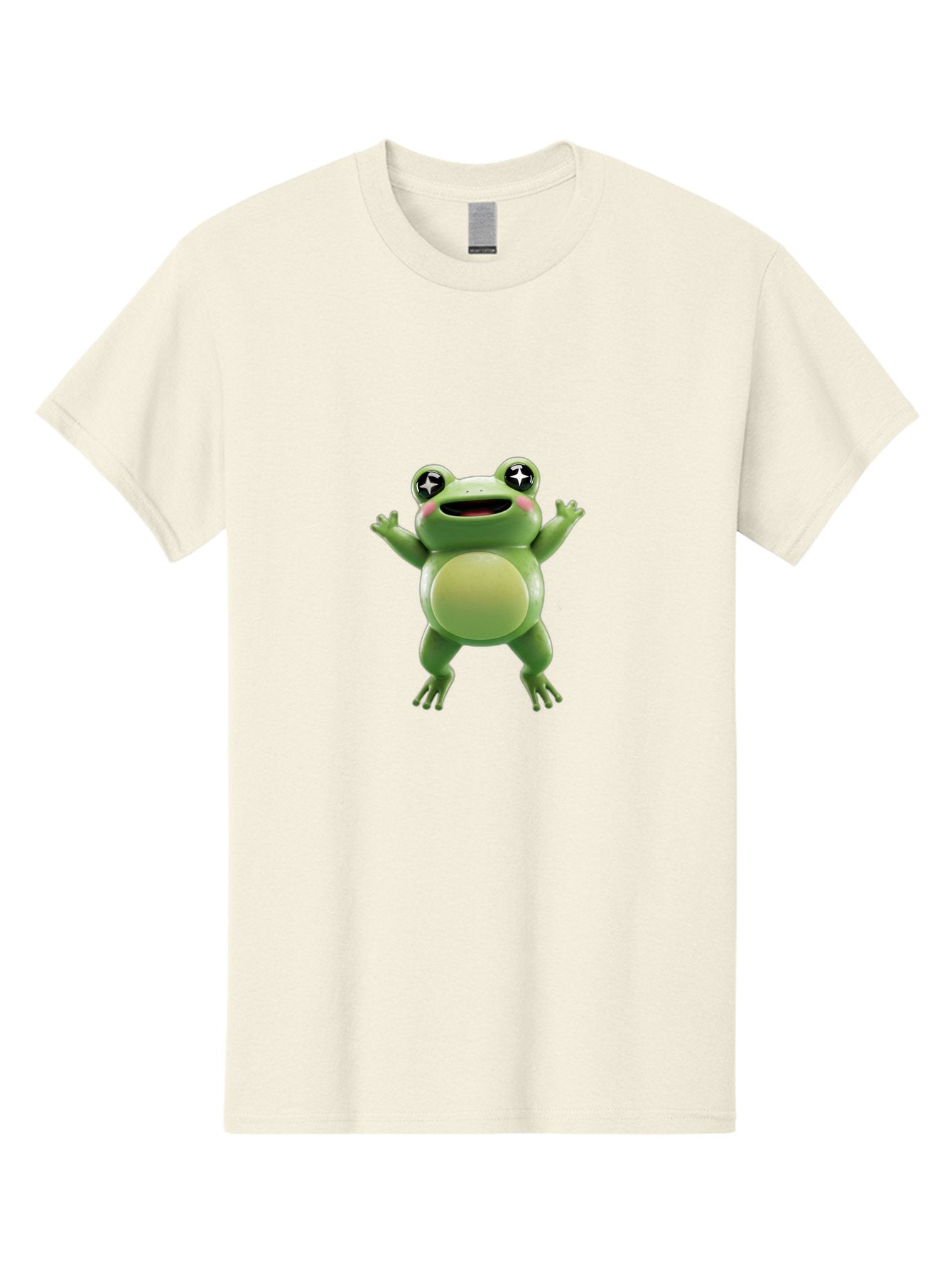 Frog-Character Men'S Graphic Tee, 100% Cotton, Comfortable Casual Summer Wear, Machine Washable, Cartoon Frog, Green Frog, Happy Expression, Shiny Eyes, Raised Hands, Playful Gesture, Animated Character, Fun Design, Cute Illustration, Bab920 14