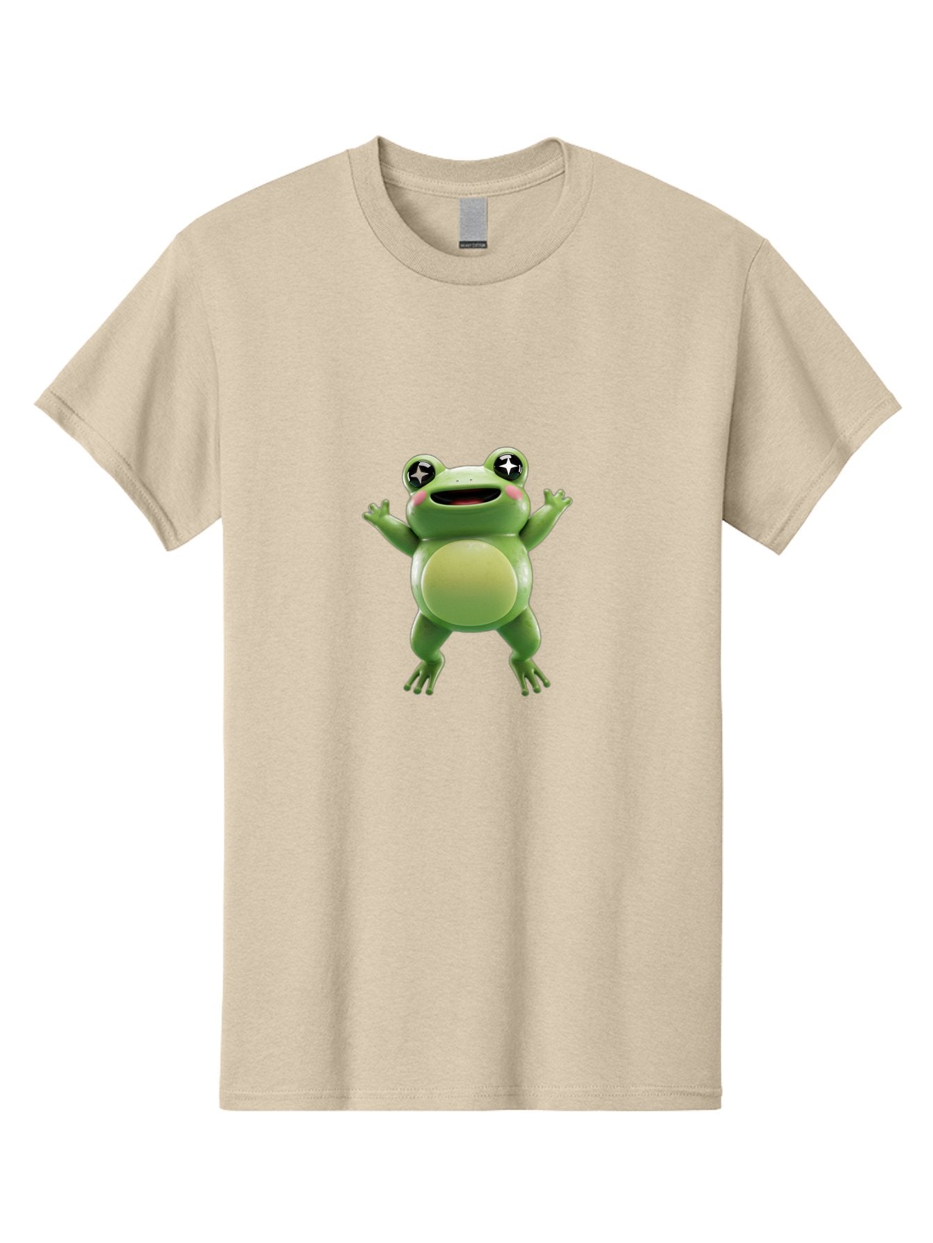 Frog-Character Men'S Graphic Tee, 100% Cotton, Comfortable Casual Summer Wear, Machine Washable, Cartoon Frog, Green Frog, Happy Expression, Shiny Eyes, Raised Hands, Playful Gesture, Animated Character, Fun Design, Cute Illustration, Bab920 9