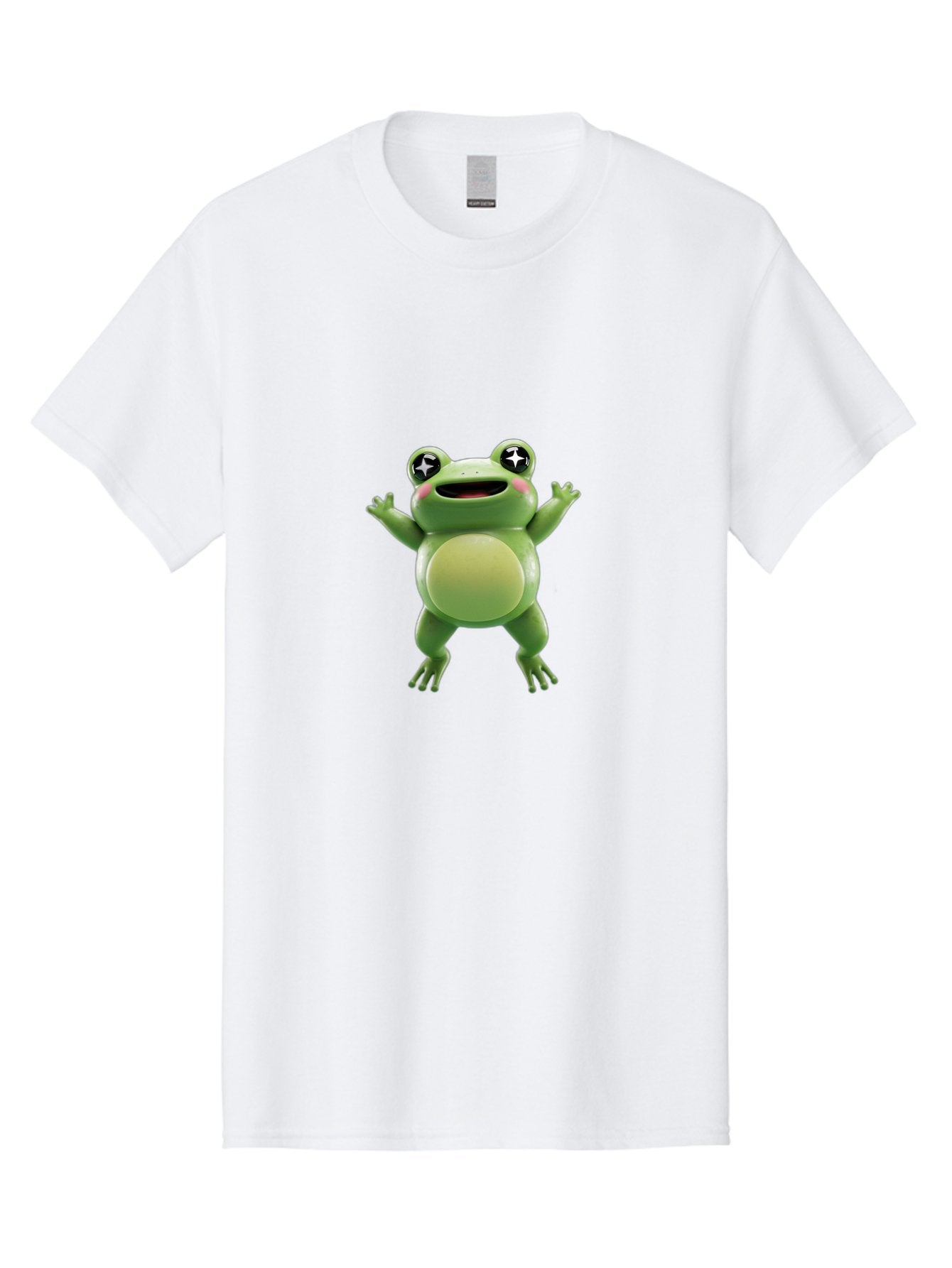Frog-Character Men'S Graphic Tee, 100% Cotton, Comfortable Casual Summer Wear, Machine Washable, Cartoon Frog, Green Frog, Happy Expression, Shiny Eyes, Raised Hands, Playful Gesture, Animated Character, Fun Design, Cute Illustration, Bab920 10