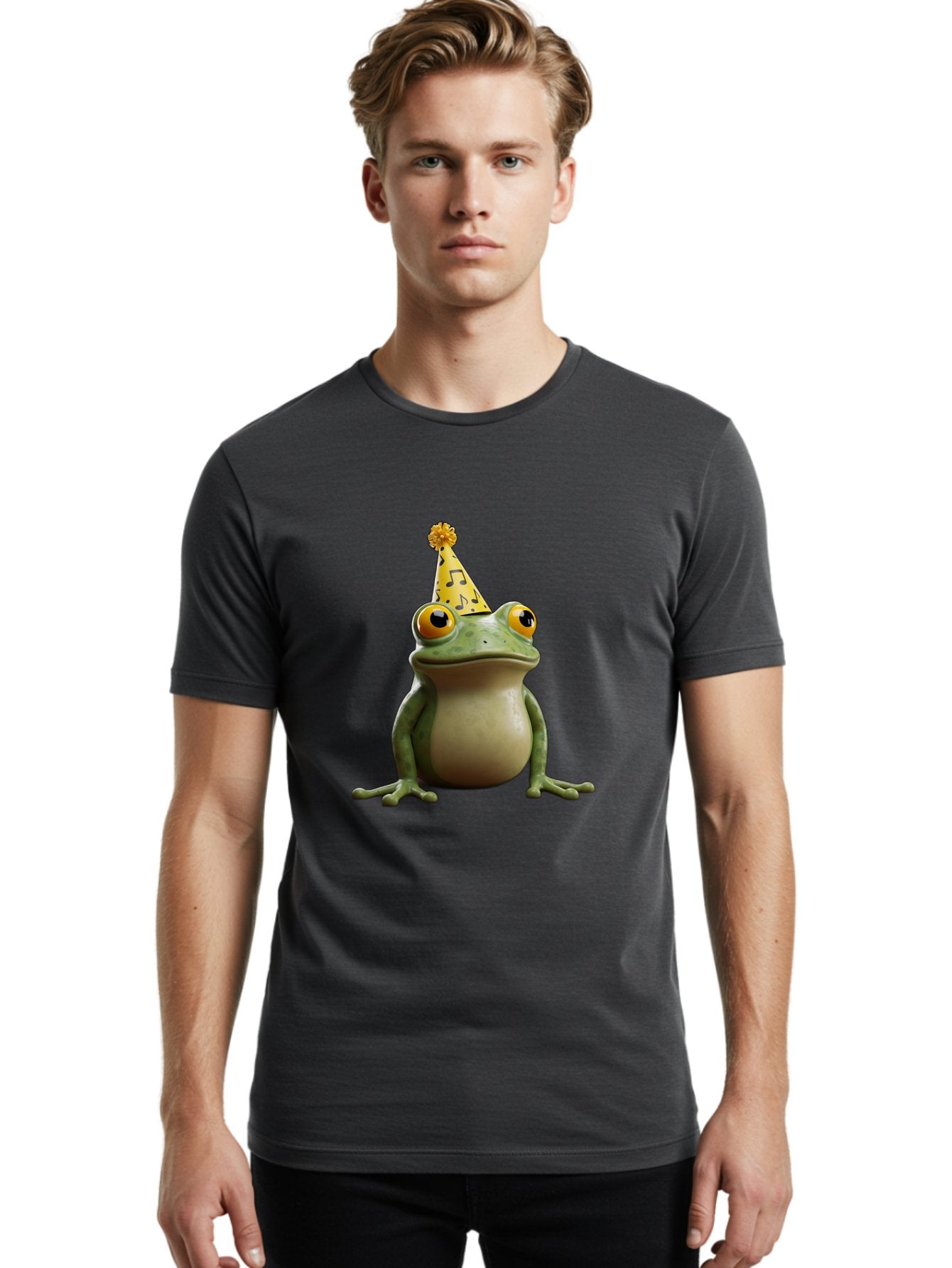 Frog-In-Party-Hat-3 Men'S Graphic Tee, 100% Cotton, Comfortable Casual Summer Wear, Machine Washable, Cartoon Frog, Party Hat, Celebration, Funny Animal, Comical Expression, Quirky Character, Playful Vibe, Silly Graphics Bab923 28