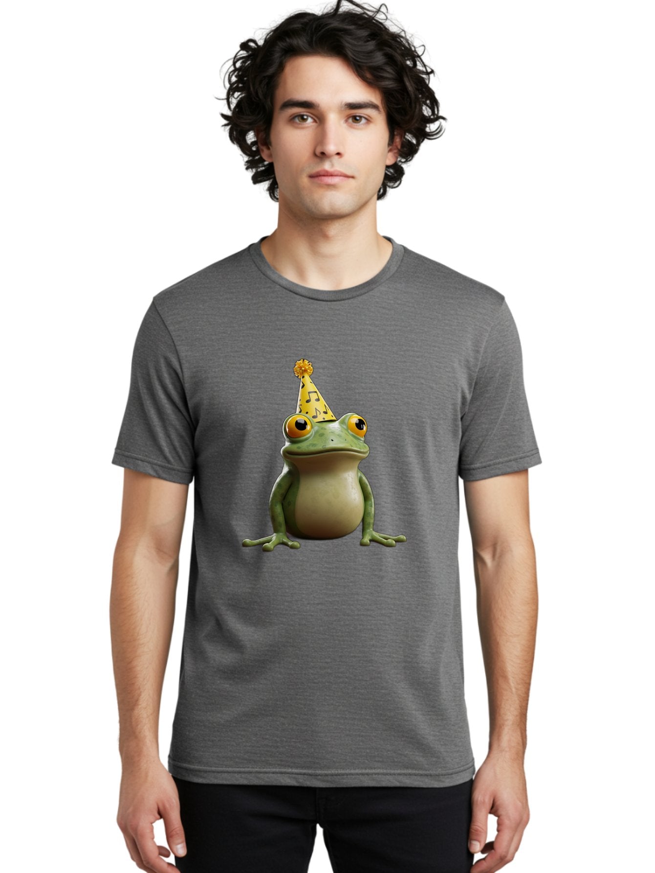 Frog-In-Party-Hat-3 Men'S Graphic Tee, 100% Cotton, Comfortable Casual Summer Wear, Machine Washable, Cartoon Frog, Party Hat, Celebration, Funny Animal, Comical Expression, Quirky Character, Playful Vibe, Silly Graphics Bab923 16