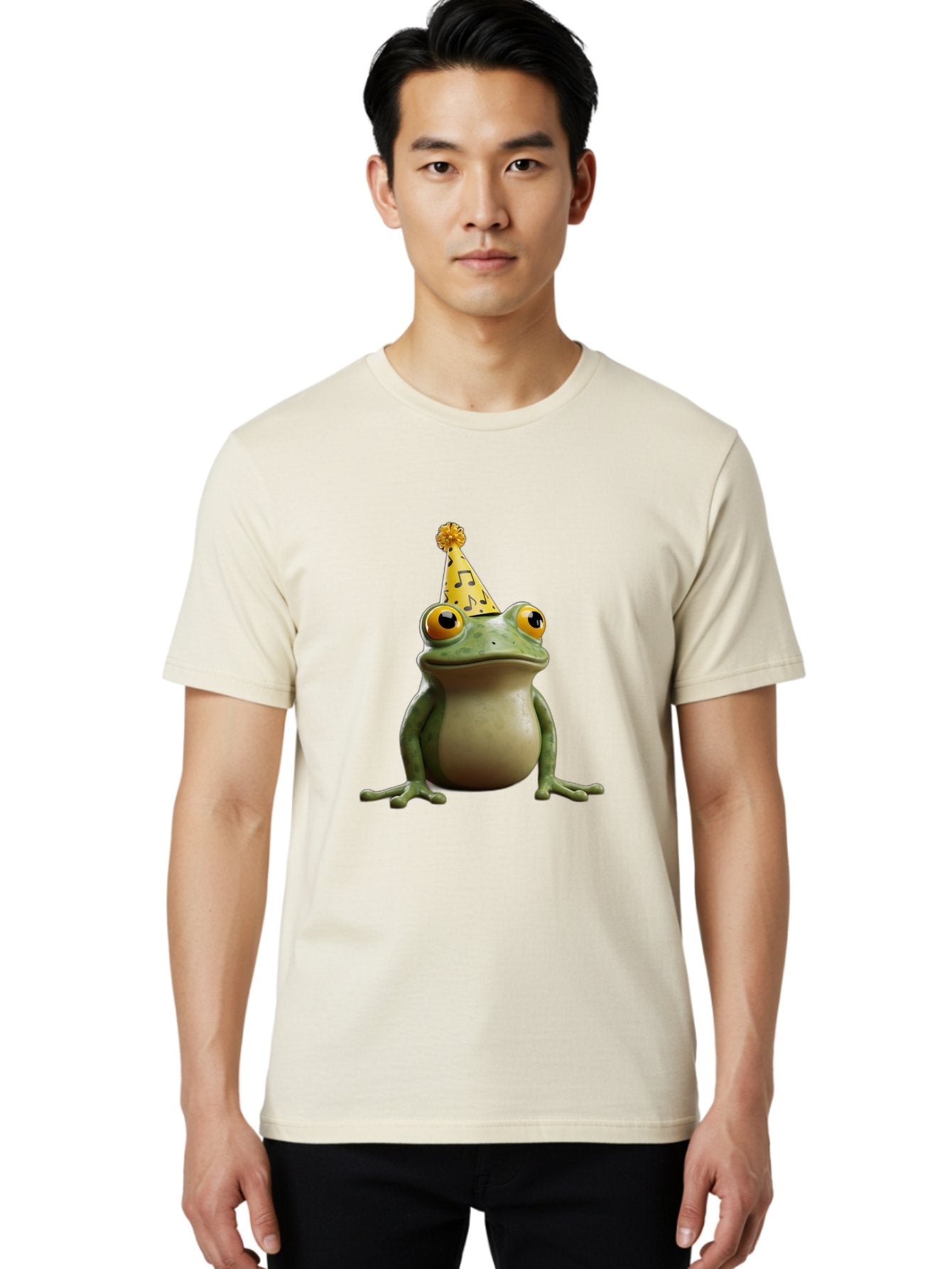 Frog-In-Party-Hat-3 Men'S Graphic Tee, 100% Cotton, Comfortable Casual Summer Wear, Machine Washable, Cartoon Frog, Party Hat, Celebration, Funny Animal, Comical Expression, Quirky Character, Playful Vibe, Silly Graphics Bab923 24