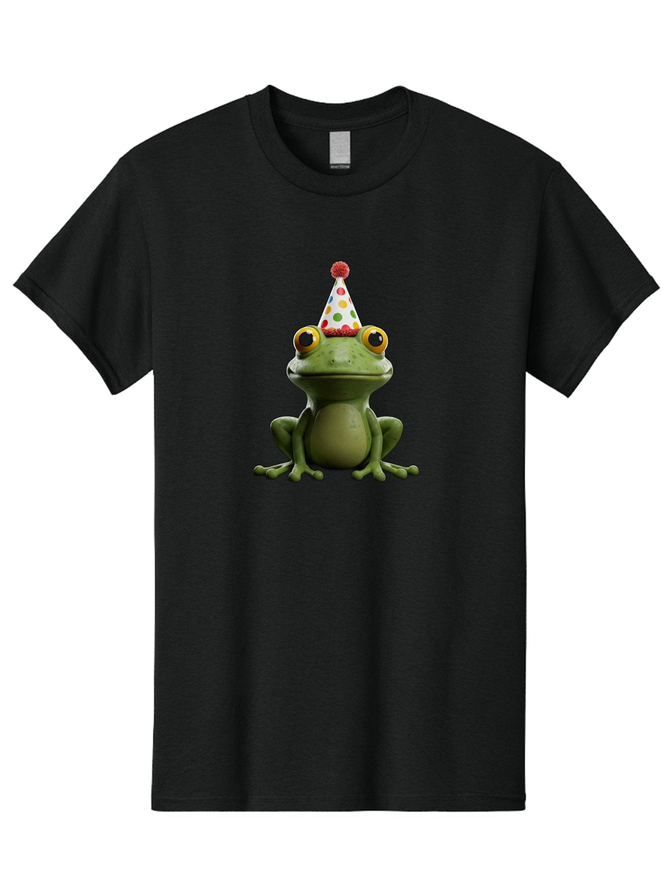 Frog-In-Party-Hat Men'S Graphic Tee, 100% Cotton, Comfortable Casual Summer Wear, Machine Washable, Funny Frog, Party Hat, Celebration, Colorful Eyes, Festive Atmosphere, Cute Amphibian, Playful Vibe, Joyful Moments, Cartoon Character, Bab924 6