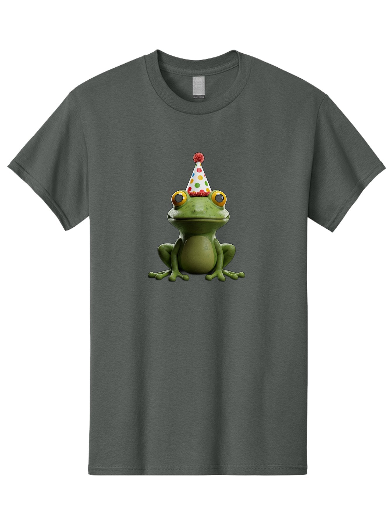 Frog-In-Party-Hat Men'S Graphic Tee, 100% Cotton, Comfortable Casual Summer Wear, Machine Washable, Funny Frog, Party Hat, Celebration, Colorful Eyes, Festive Atmosphere, Cute Amphibian, Playful Vibe, Joyful Moments, Cartoon Character, Bab924
