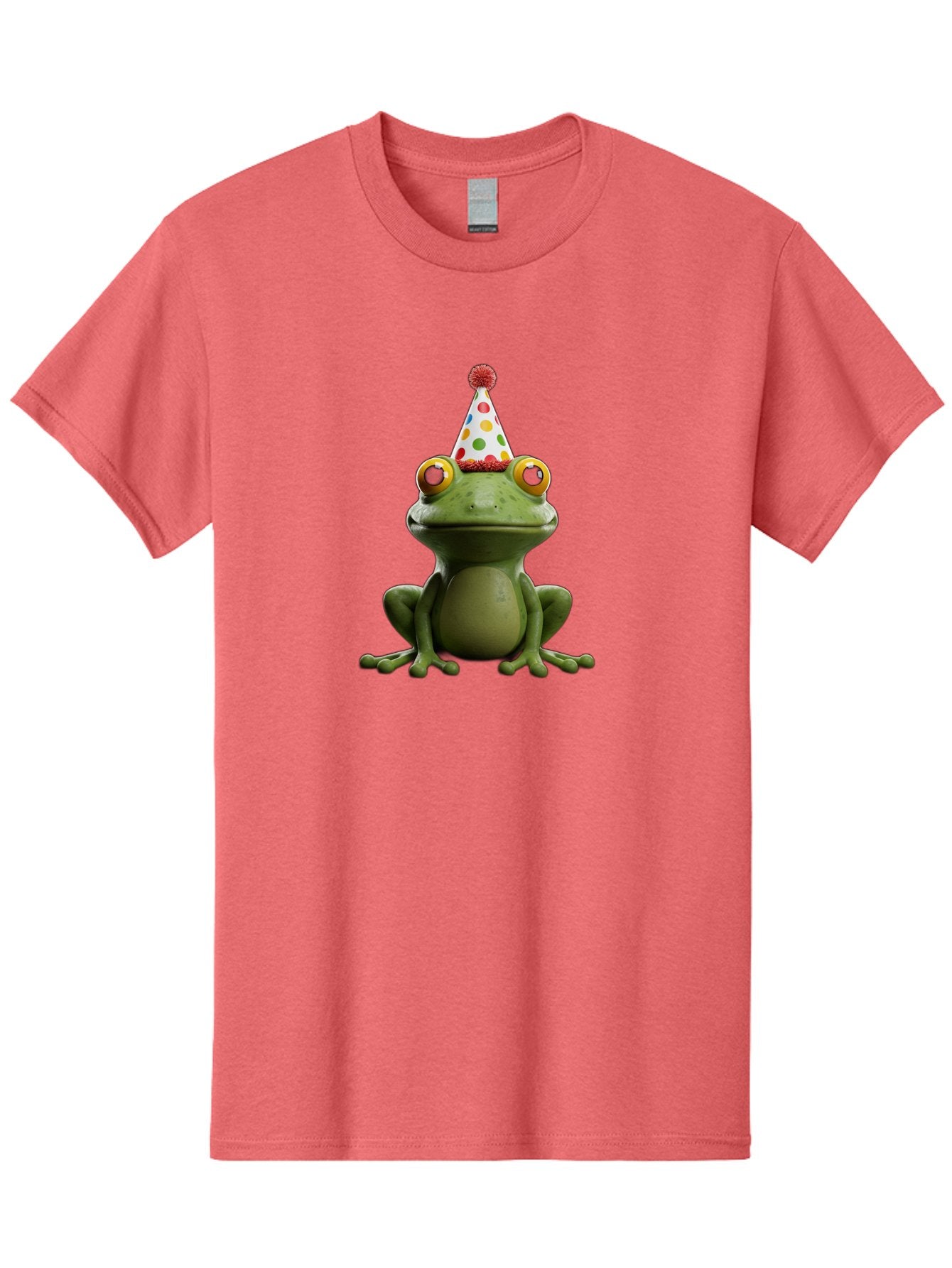 Frog-In-Party-Hat Men'S Graphic Tee, 100% Cotton, Comfortable Casual Summer Wear, Machine Washable, Funny Frog, Party Hat, Celebration, Colorful Eyes, Festive Atmosphere, Cute Amphibian, Playful Vibe, Joyful Moments, Cartoon Character, Bab924 3