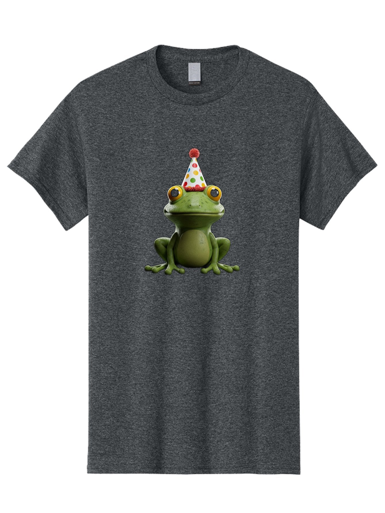 Frog-In-Party-Hat Men'S Graphic Tee, 100% Cotton, Comfortable Casual Summer Wear, Machine Washable, Funny Frog, Party Hat, Celebration, Colorful Eyes, Festive Atmosphere, Cute Amphibian, Playful Vibe, Joyful Moments, Cartoon Character, Bab924 5