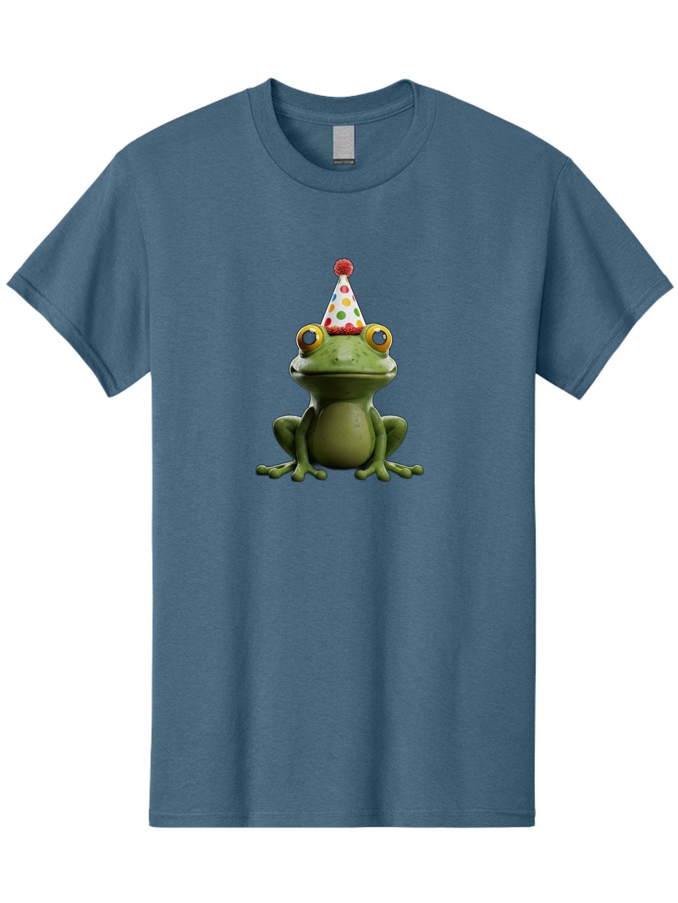 Frog-In-Party-Hat Men'S Graphic Tee, 100% Cotton, Comfortable Casual Summer Wear, Machine Washable, Funny Frog, Party Hat, Celebration, Colorful Eyes, Festive Atmosphere, Cute Amphibian, Playful Vibe, Joyful Moments, Cartoon Character, Bab924 7