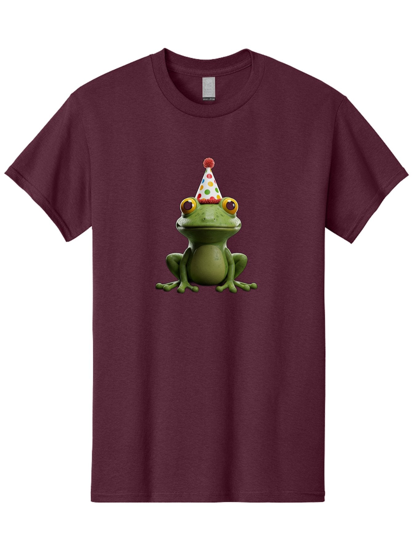 Frog-In-Party-Hat Men'S Graphic Tee, 100% Cotton, Comfortable Casual Summer Wear, Machine Washable, Funny Frog, Party Hat, Celebration, Colorful Eyes, Festive Atmosphere, Cute Amphibian, Playful Vibe, Joyful Moments, Cartoon Character, Bab924 4