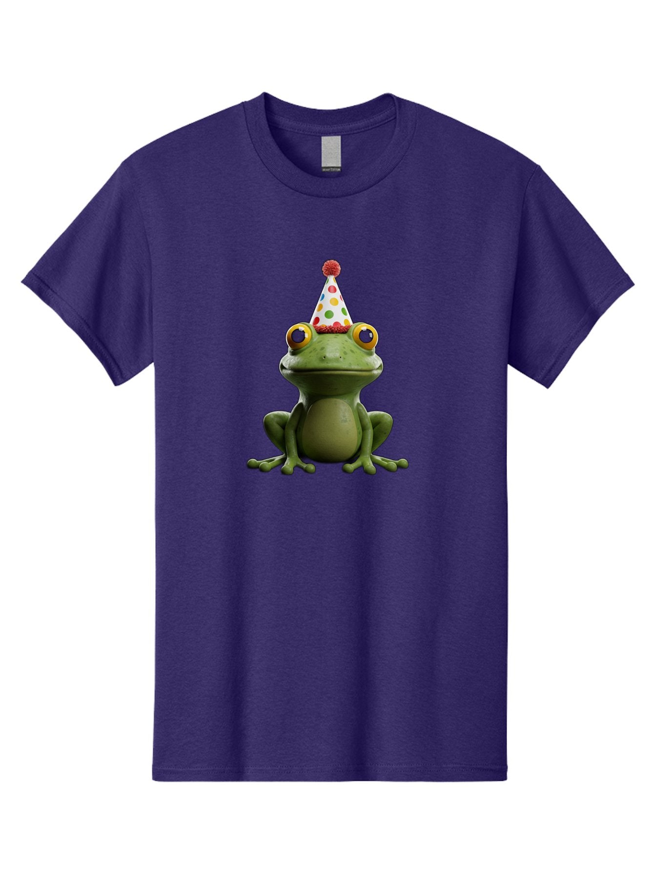 Frog-In-Party-Hat Men'S Graphic Tee, 100% Cotton, Comfortable Casual Summer Wear, Machine Washable, Funny Frog, Party Hat, Celebration, Colorful Eyes, Festive Atmosphere, Cute Amphibian, Playful Vibe, Joyful Moments, Cartoon Character, Bab924