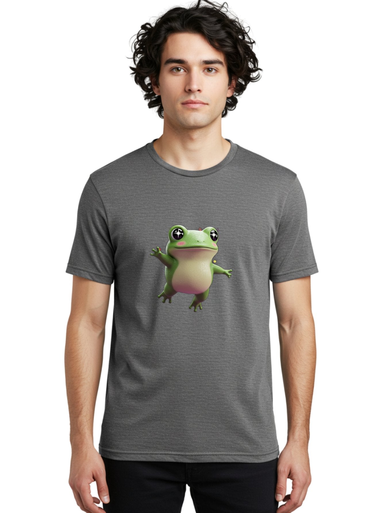 Frog-Meme Men'S Graphic Tee, 100% Cotton, Comfortable Casual Summer Wear, Machine Washable, Cartoon Frog, Green Amphibian, Funny Animal, Big Eyes, Playful Creature, Whimsical Character, Illustration Art, Cute Design, Humorous Graphic Bab925 23