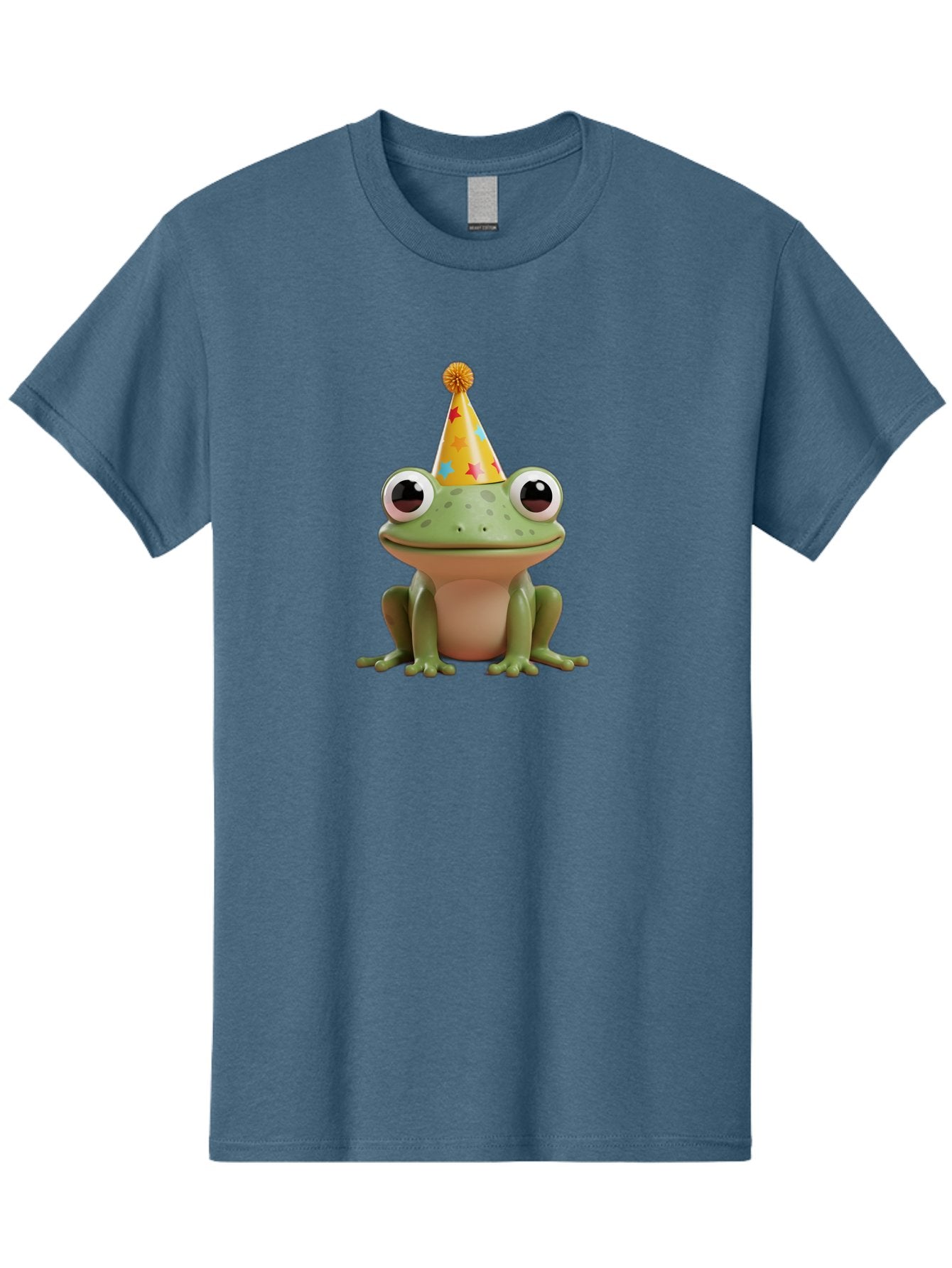 Frog-Party-Hat Men'S Graphic Tee, 100% Cotton, Comfortable Casual Summer Wear, Machine Washable, Green Frog, Party Hat, Festive Celebration, Cartoon Character, Cute Animal, Funny Illustration, Birthday Party, Holiday Fun, Joyful Atmosphere Bab926