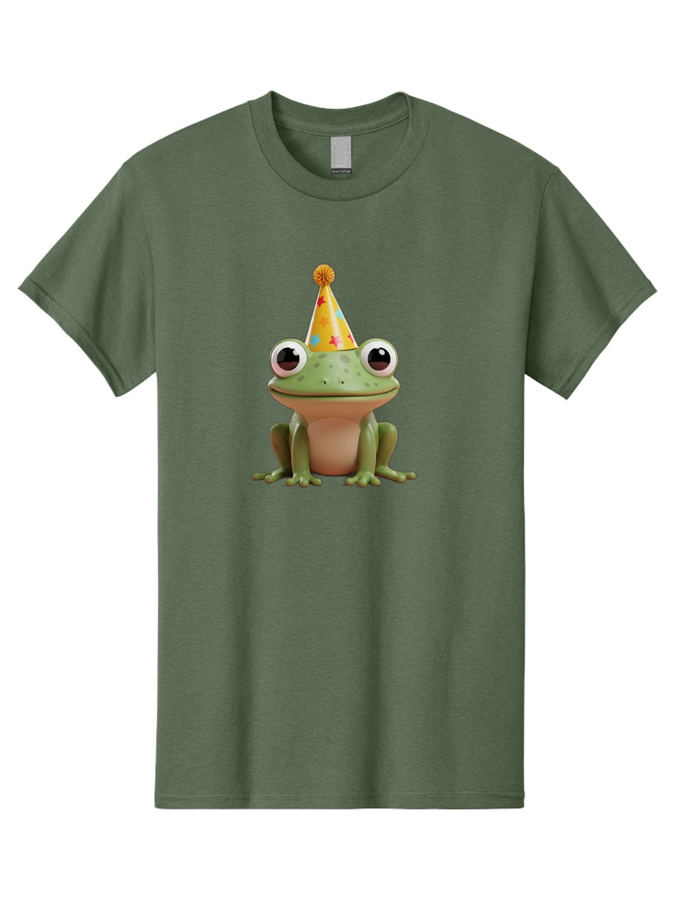 Frog-Party-Hat Men'S Graphic Tee, 100% Cotton, Comfortable Casual Summer Wear, Machine Washable, Green Frog, Party Hat, Festive Celebration, Cartoon Character, Cute Animal, Funny Illustration, Birthday Party, Holiday Fun, Joyful Atmosphere Bab926 4