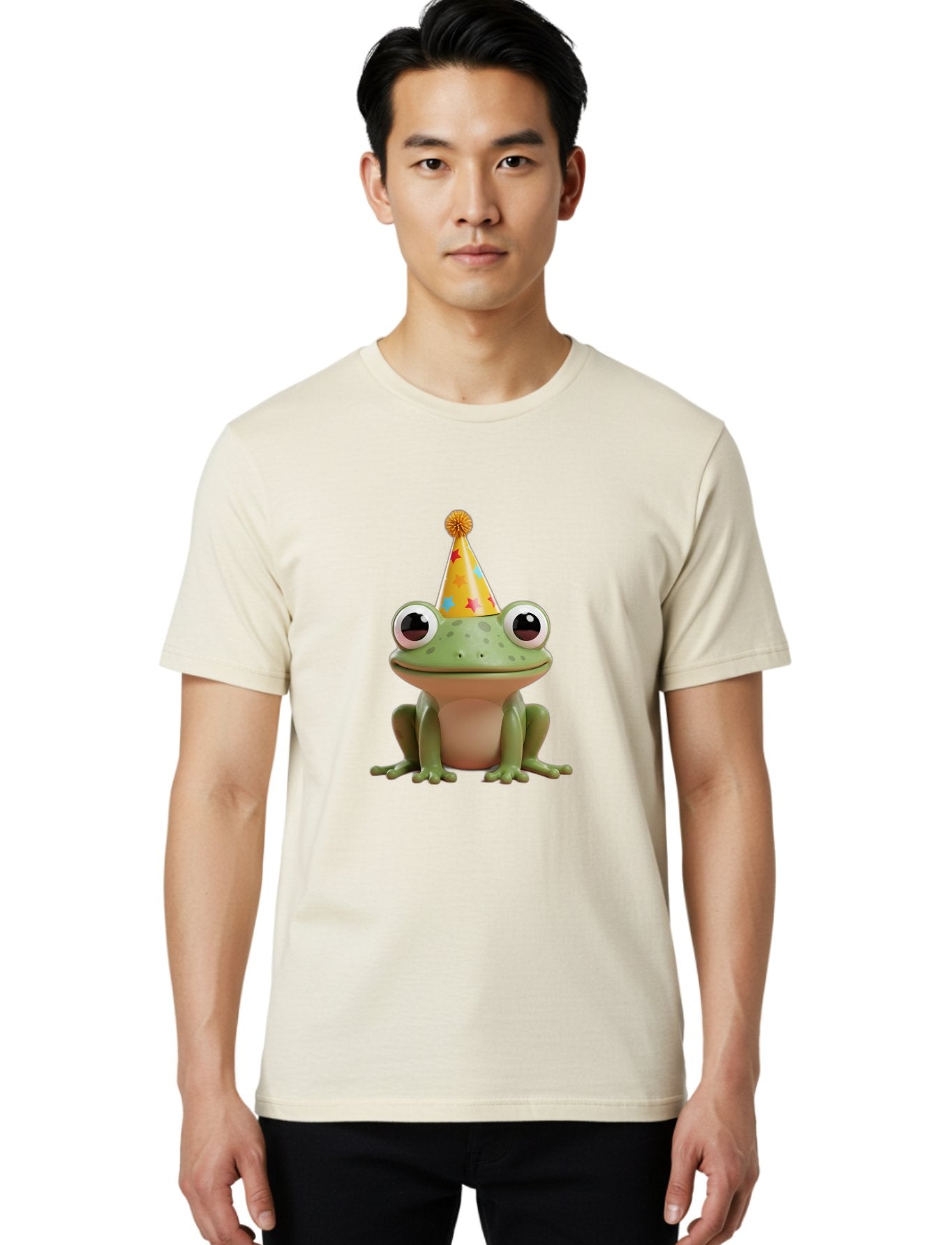 Frog-Party-Hat Men'S Graphic Tee, 100% Cotton, Comfortable Casual Summer Wear, Machine Washable, Green Frog, Party Hat, Festive Celebration, Cartoon Character, Cute Animal, Funny Illustration, Birthday Party, Holiday Fun, Joyful Atmosphere Bab926 17