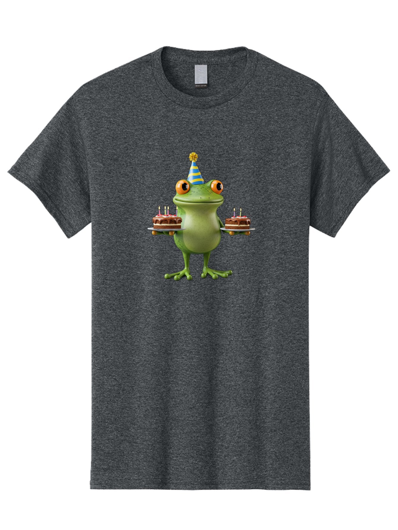 Frog-With-Birthday-Cakes Men'S Graphic Tee, 100% Cotton, Comfortable Casual Summer Wear, Machine Washable, Cartoon Frog, Birthday Celebration, Party Hat, Chocolate Cakes, Lit Candles, Festive Atmosphere, Funny Character, Cartoonish Eyes Bab927 12