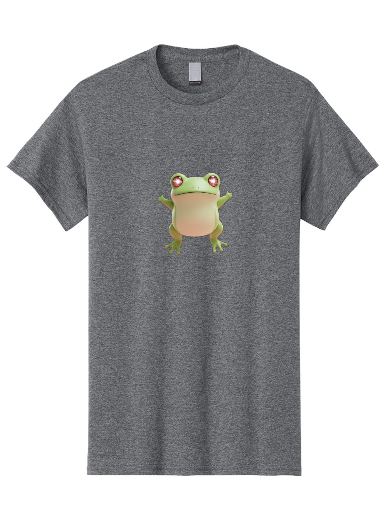 Frog-With-Glowing-Eyes Men'S Graphic Tee, 100% Cotton, Comfortable Casual Summer Wear, Machine Washable, Cartoon Frog, Green Frog, Glowing Red Eyes, 3D Rendering, Cute Amphibian, Vibrant Graphics, Playful Animation, Fun Character Design Bab928