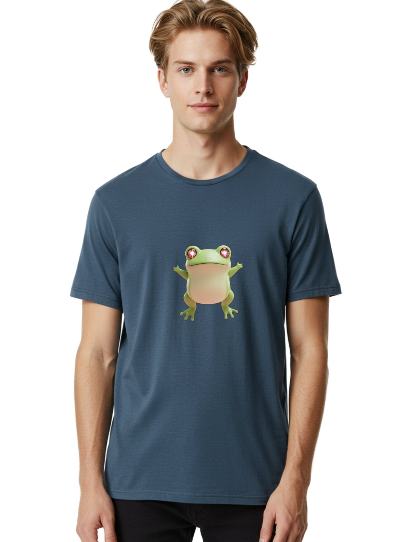 Frog-With-Glowing-Eyes Men'S Graphic Tee, 100% Cotton, Comfortable Casual Summer Wear, Machine Washable, Cartoon Frog, Green Frog, Glowing Red Eyes, 3D Rendering, Cute Amphibian, Vibrant Graphics, Playful Animation, Fun Character Design Bab928 16