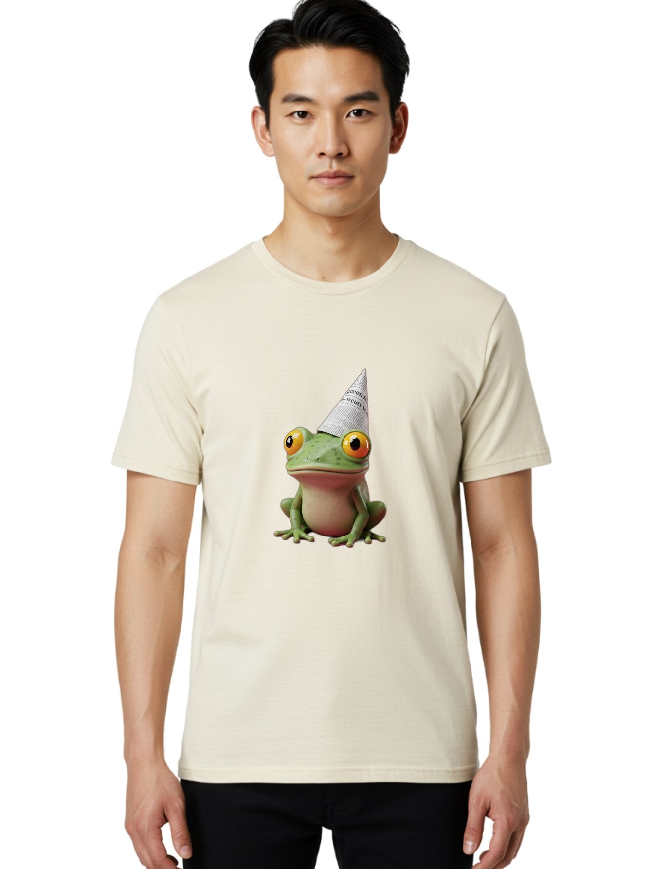 Frog-With-Party-Hat-1 Men'S Graphic Tee, 100% Cotton, Comfortable Casual Summer Wear, Machine Washable, Funny Frog, Party Hat, Festive Atmosphere, Cute Animal, Playful Vibe, Quirky Illustration, Humorous Character, Cartoon Style Bab929 25