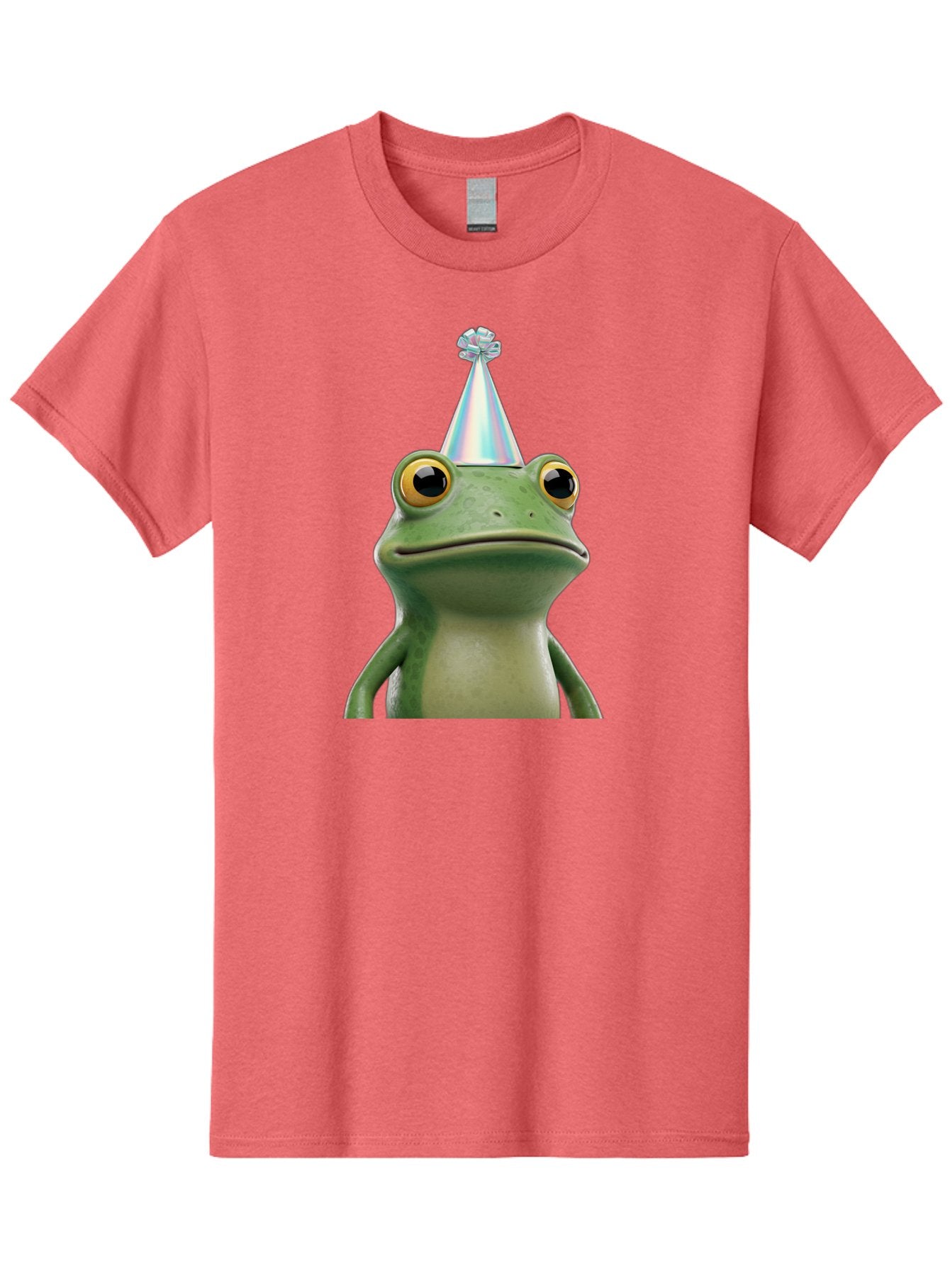 Frog-With-Party-Hat-2 Men'S Graphic Tee, 100% Cotton, Comfortable Casual Summer Wear, Machine Washable, 3D Cartoon Frog, Party Hat, Celebration, Festive Atmosphere, Funny Animal, Party Accessories, Shiny Hat, Comical Expression, Bab930 14