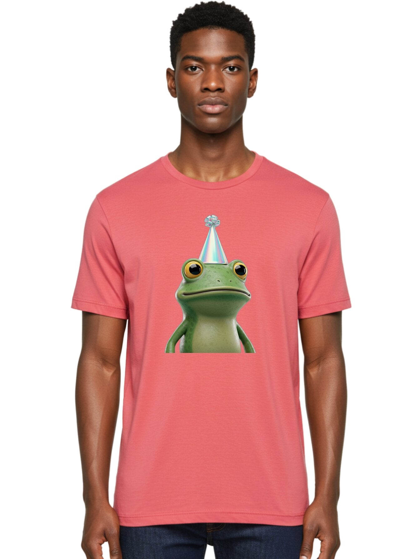 Frog-With-Party-Hat-2 Men'S Graphic Tee, 100% Cotton, Comfortable Casual Summer Wear, Machine Washable, 3D Cartoon Frog, Party Hat, Celebration, Festive Atmosphere, Funny Animal, Party Accessories, Shiny Hat, Comical Expression, Bab930 28