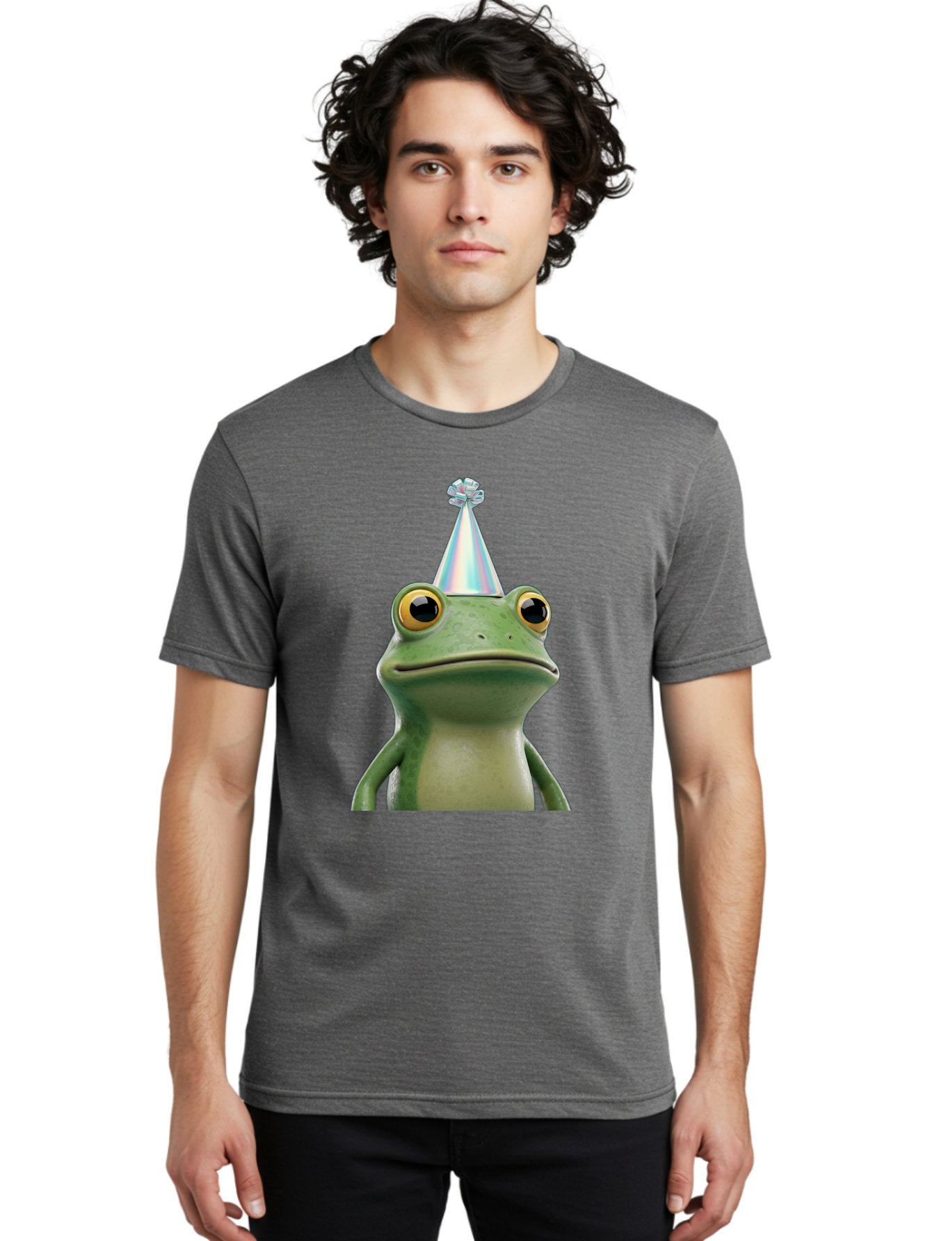 Frog-With-Party-Hat-2 Men'S Graphic Tee, 100% Cotton, Comfortable Casual Summer Wear, Machine Washable, 3D Cartoon Frog, Party Hat, Celebration, Festive Atmosphere, Funny Animal, Party Accessories, Shiny Hat, Comical Expression, Bab930 26