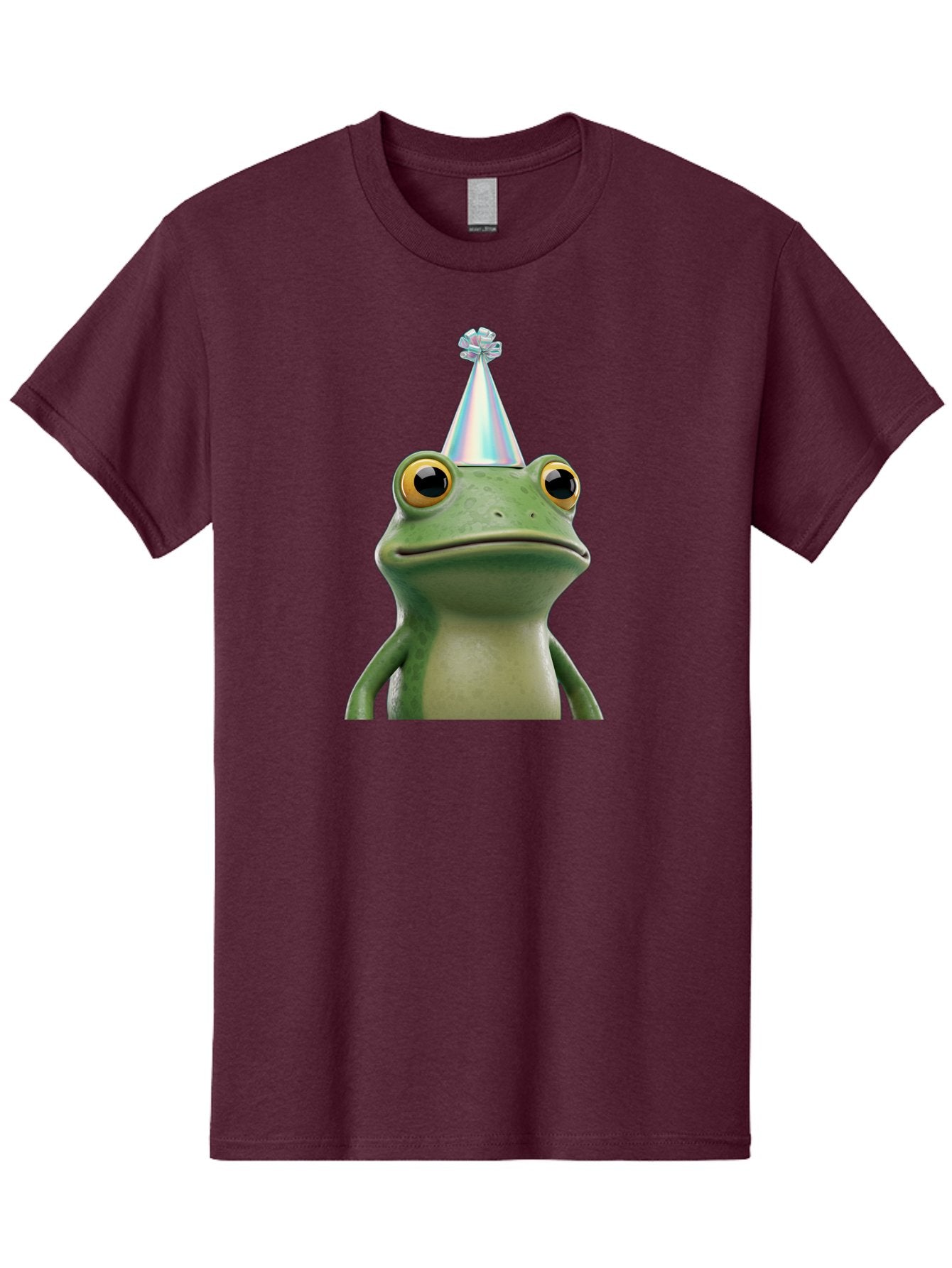 Frog-With-Party-Hat-2 Men'S Graphic Tee, 100% Cotton, Comfortable Casual Summer Wear, Machine Washable, 3D Cartoon Frog, Party Hat, Celebration, Festive Atmosphere, Funny Animal, Party Accessories, Shiny Hat, Comical Expression, Bab930 5