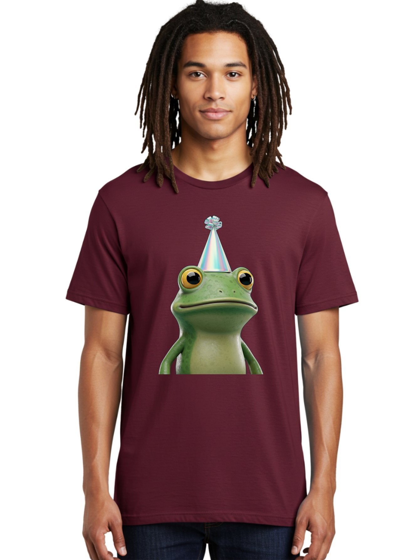 Frog-With-Party-Hat-2 Men'S Graphic Tee, 100% Cotton, Comfortable Casual Summer Wear, Machine Washable, 3D Cartoon Frog, Party Hat, Celebration, Festive Atmosphere, Funny Animal, Party Accessories, Shiny Hat, Comical Expression, Bab930 23