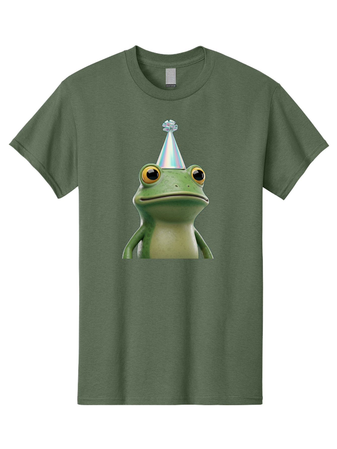 Frog-With-Party-Hat-2 Men'S Graphic Tee, 100% Cotton, Comfortable Casual Summer Wear, Machine Washable, 3D Cartoon Frog, Party Hat, Celebration, Festive Atmosphere, Funny Animal, Party Accessories, Shiny Hat, Comical Expression, Bab930 13