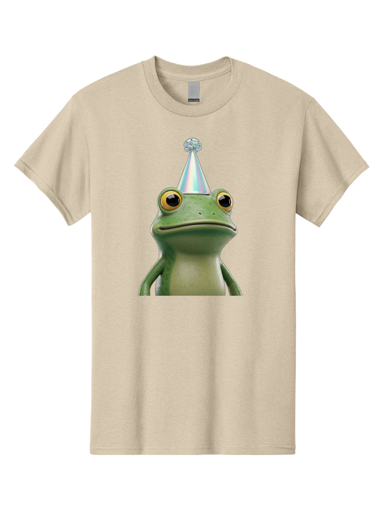 Frog-With-Party-Hat-2 Men'S Graphic Tee, 100% Cotton, Comfortable Casual Summer Wear, Machine Washable, 3D Cartoon Frog, Party Hat, Celebration, Festive Atmosphere, Funny Animal, Party Accessories, Shiny Hat, Comical Expression, Bab930 3