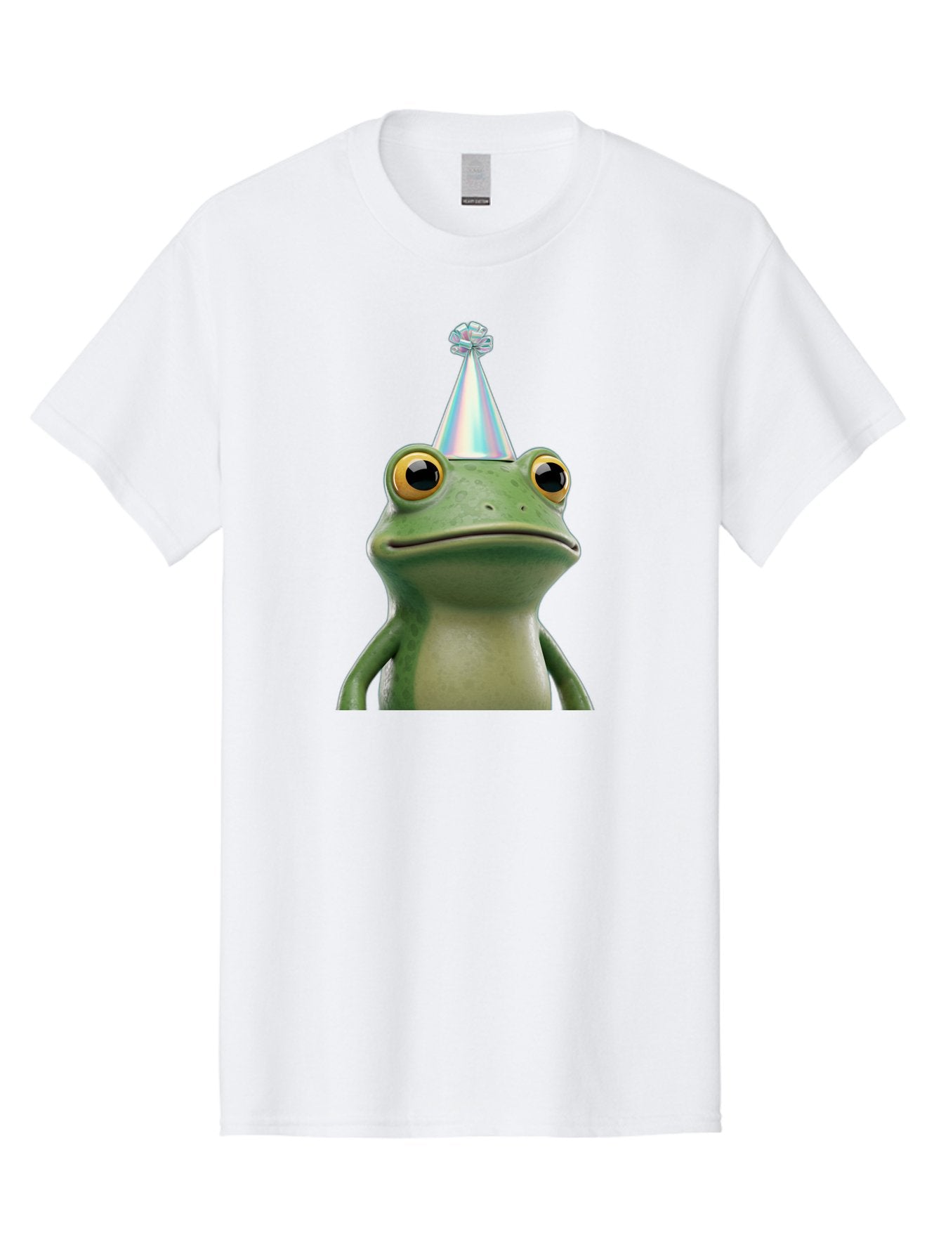 Frog-With-Party-Hat-2 Men'S Graphic Tee, 100% Cotton, Comfortable Casual Summer Wear, Machine Washable, 3D Cartoon Frog, Party Hat, Celebration, Festive Atmosphere, Funny Animal, Party Accessories, Shiny Hat, Comical Expression, Bab930