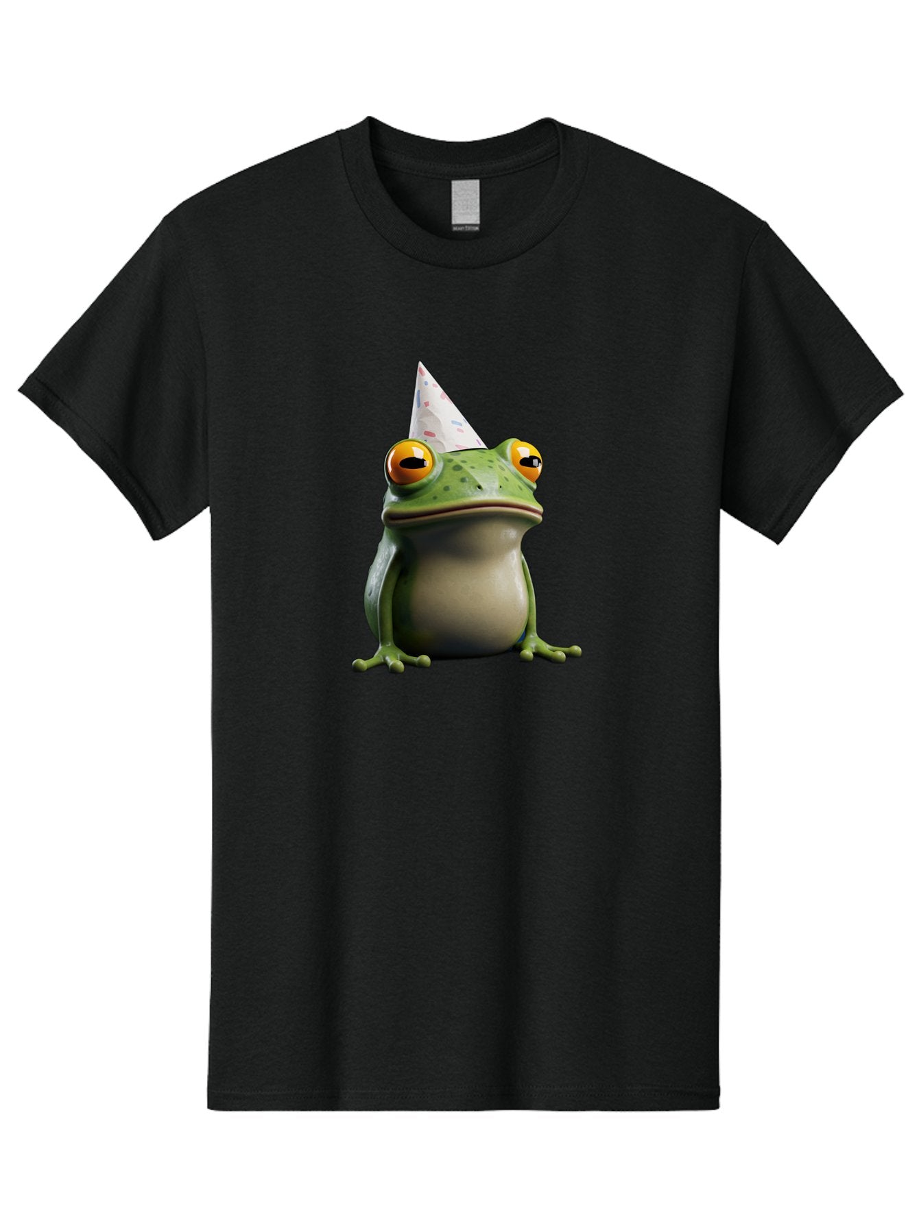 Frog-With-Party-Hat-3 Men'S Graphic Tee, 100% Cotton, Comfortable Casual Summer Wear, Machine Washable, Cartoon Frog, Party Hat, Celebration, Green Frog, Funny Animal, Festive Atmosphere, Comical Character, Joyful Scene, Cute Illustration, Bab931 10