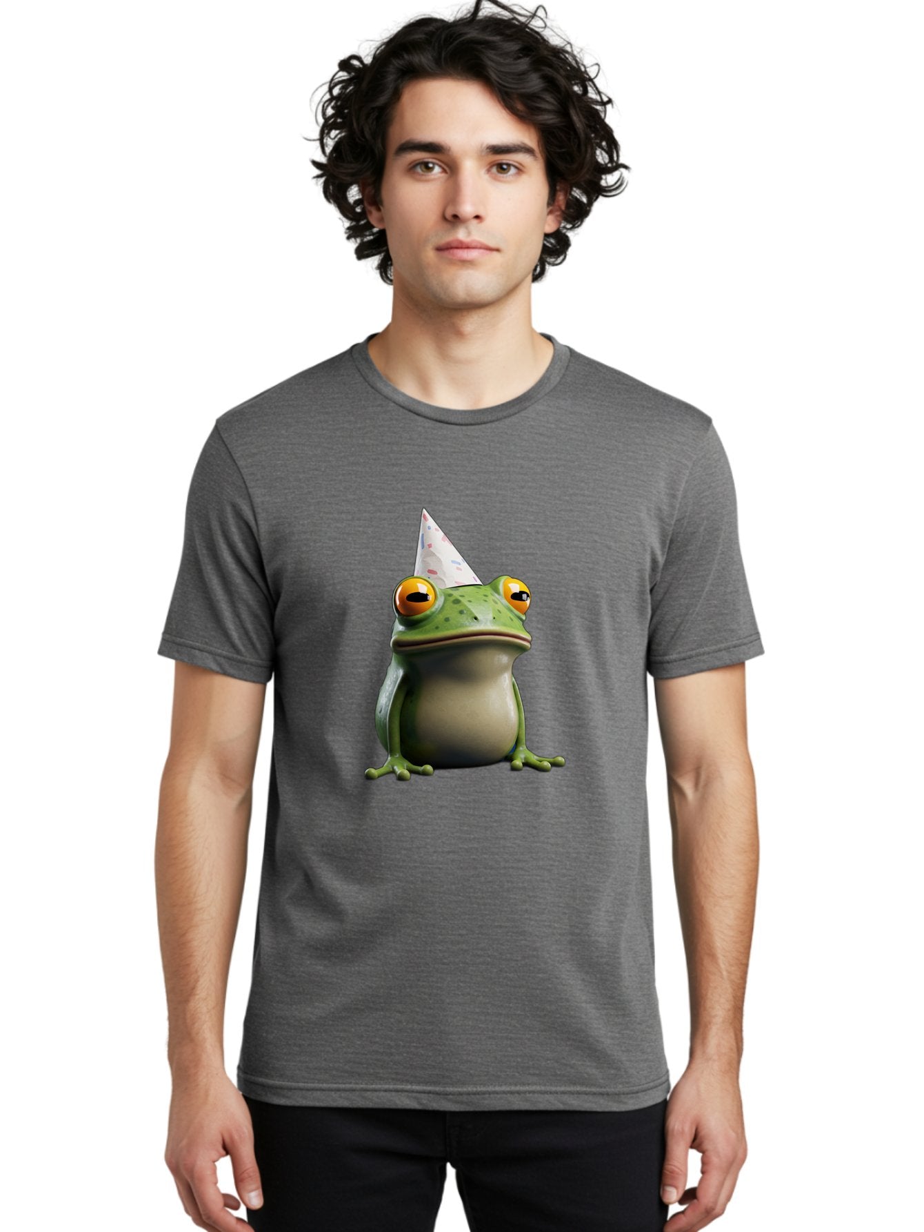 Frog-With-Party-Hat-3 Men'S Graphic Tee, 100% Cotton, Comfortable Casual Summer Wear, Machine Washable, Cartoon Frog, Party Hat, Celebration, Green Frog, Funny Animal, Festive Atmosphere, Comical Character, Joyful Scene, Cute Illustration, Bab931 18