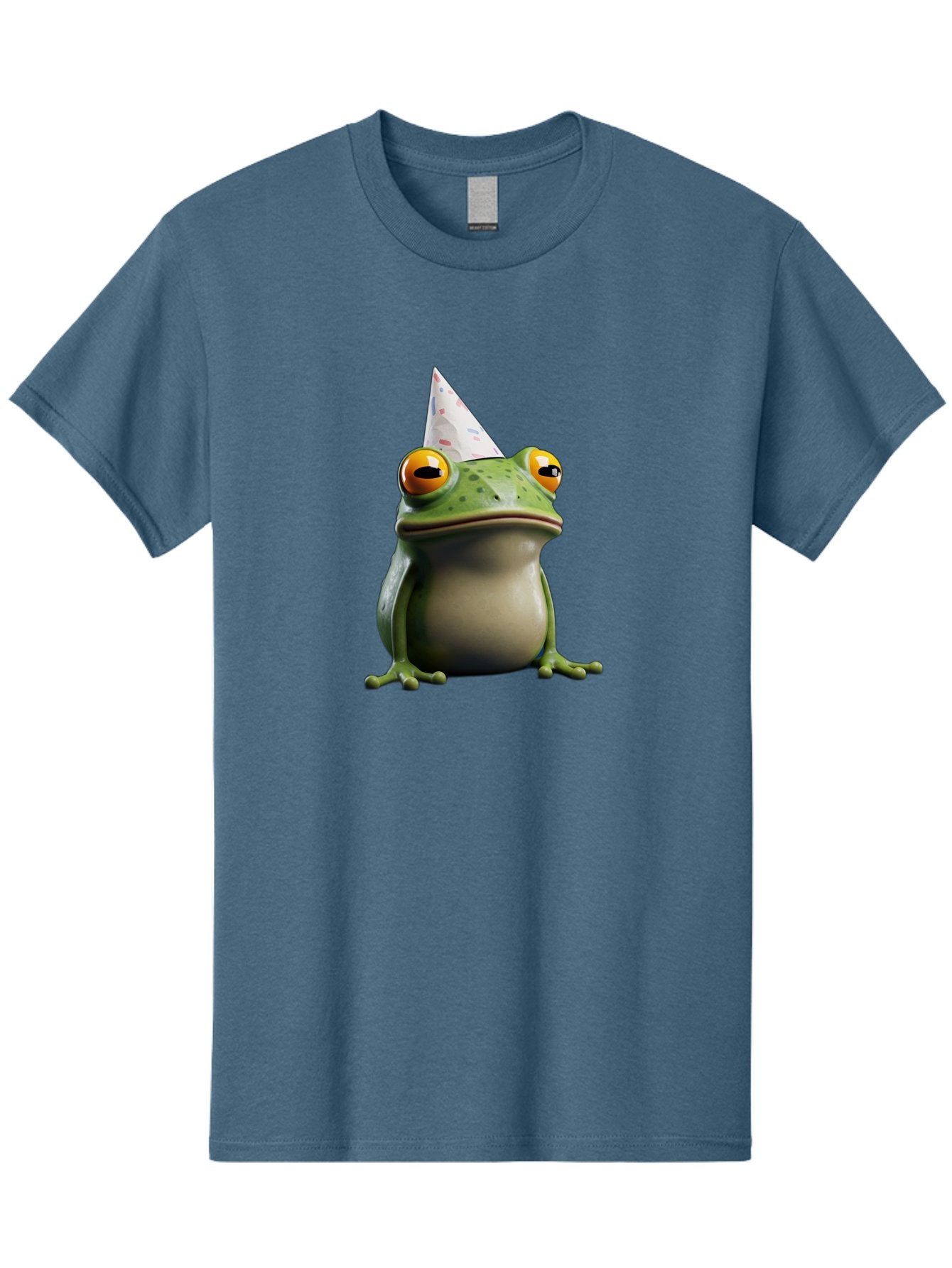 Frog-With-Party-Hat-3 Men'S Graphic Tee, 100% Cotton, Comfortable Casual Summer Wear, Machine Washable, Cartoon Frog, Party Hat, Celebration, Green Frog, Funny Animal, Festive Atmosphere, Comical Character, Joyful Scene, Cute Illustration, Bab931 9