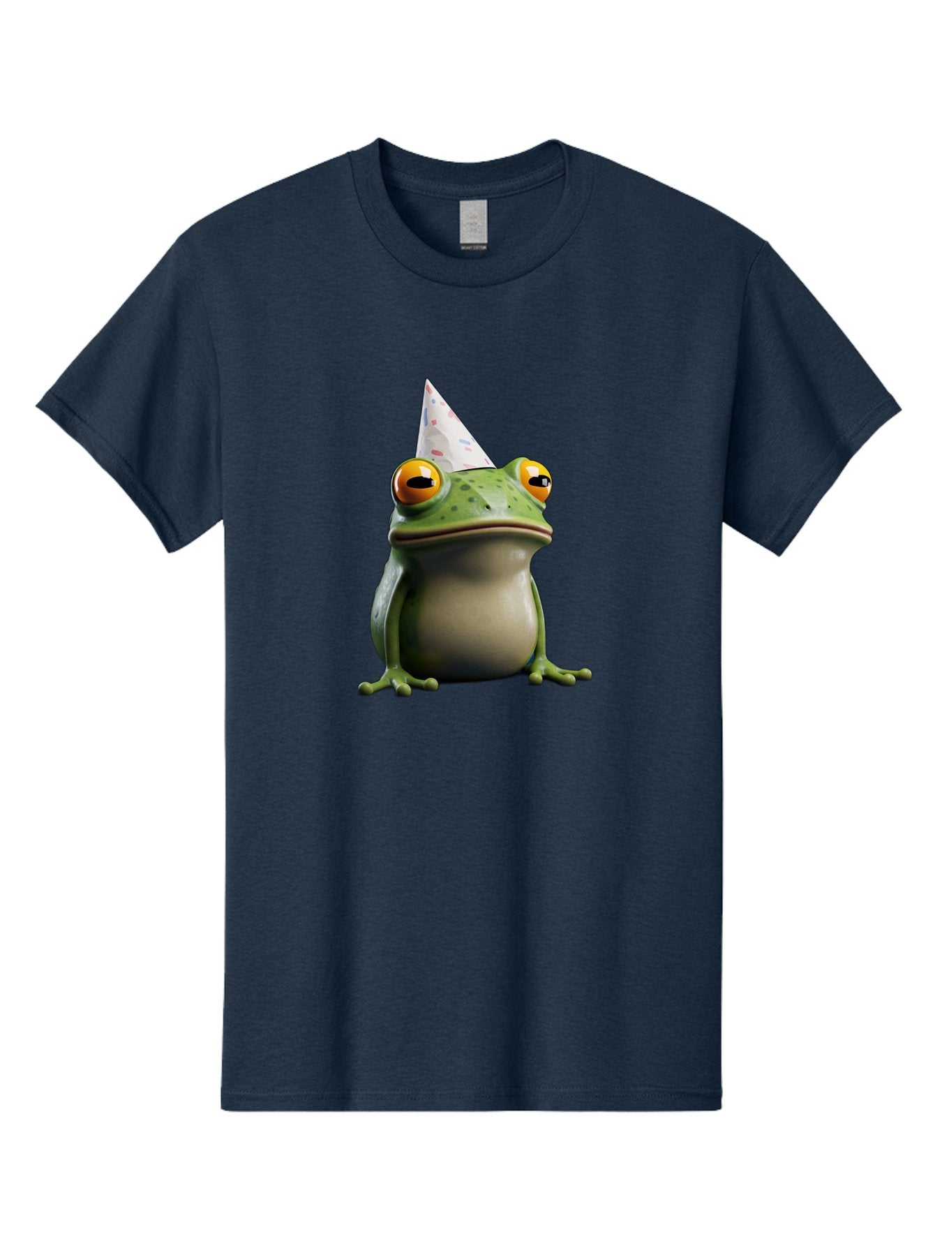 Frog-With-Party-Hat-3 Men'S Graphic Tee, 100% Cotton, Comfortable Casual Summer Wear, Machine Washable, Cartoon Frog, Party Hat, Celebration, Green Frog, Funny Animal, Festive Atmosphere, Comical Character, Joyful Scene, Cute Illustration, Bab931