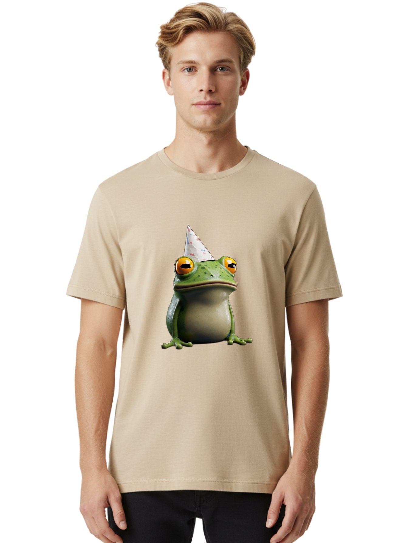 Frog-With-Party-Hat-3 Men'S Graphic Tee, 100% Cotton, Comfortable Casual Summer Wear, Machine Washable, Cartoon Frog, Party Hat, Celebration, Green Frog, Funny Animal, Festive Atmosphere, Comical Character, Joyful Scene, Cute Illustration, Bab931 22