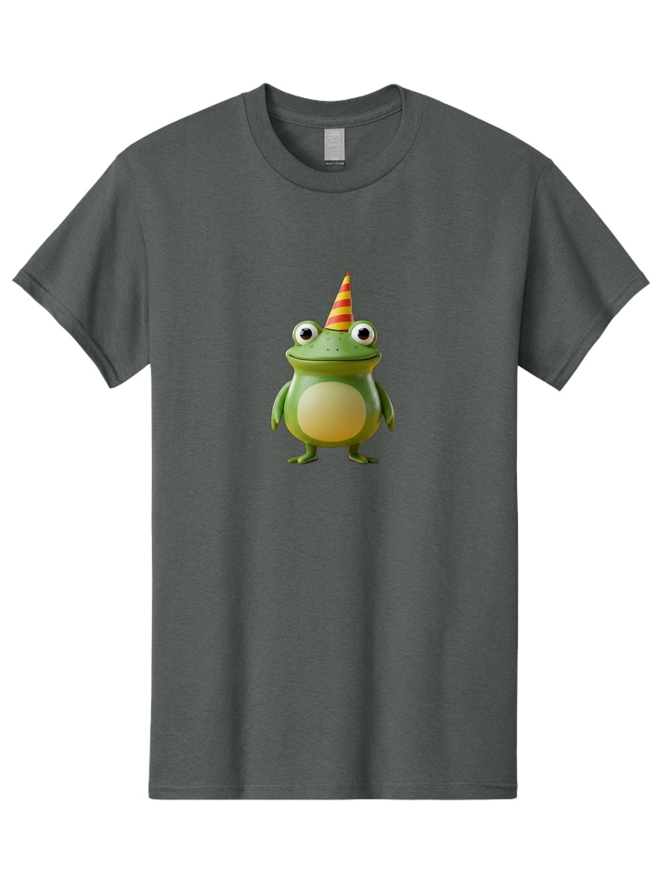 Frog-With-Party-Hat Men'S Graphic Tee, 100% Cotton, Comfortable Casual Summer Wear, Machine Washable, Cartoon Frog, Party Hat, Red And Yellow Stripes, Green Frog, Funny Character, Whimsical Design, Playful Illustration, Cute Animal, Bab932 8