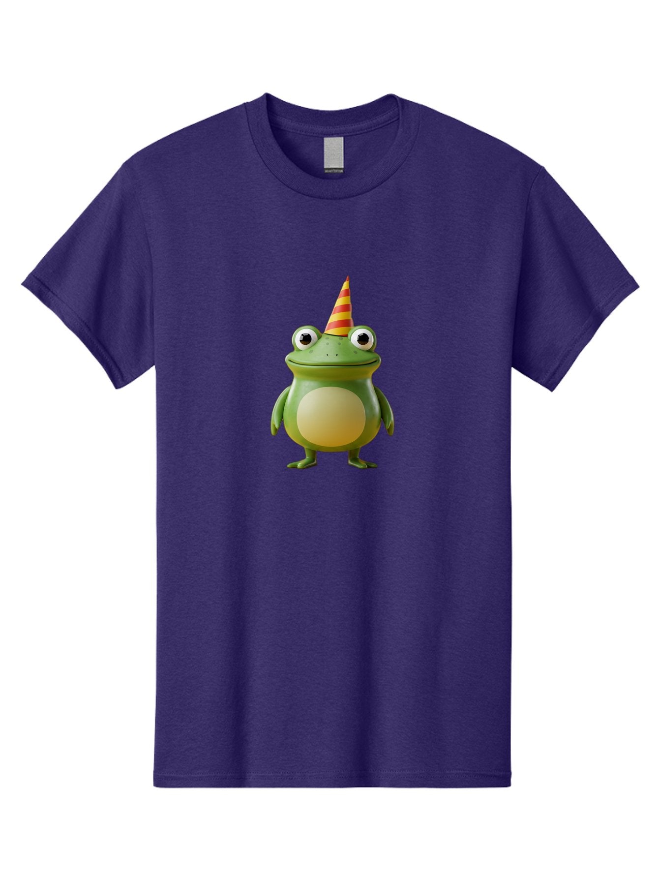 Frog-With-Party-Hat Men'S Graphic Tee, 100% Cotton, Comfortable Casual Summer Wear, Machine Washable, Cartoon Frog, Party Hat, Red And Yellow Stripes, Green Frog, Funny Character, Whimsical Design, Playful Illustration, Cute Animal, Bab932 12
