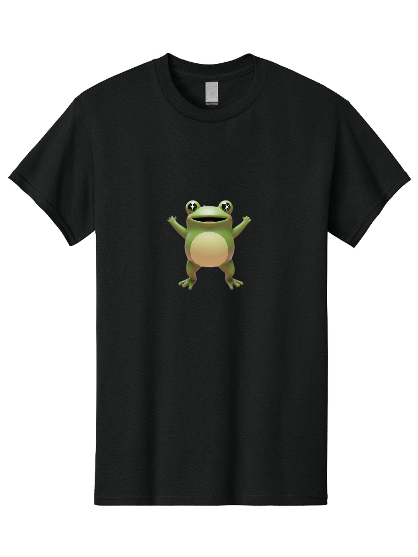 Frog-With-Star-Eyes Men'S Graphic Tee, 100% Cotton, Comfortable Casual Summer Wear, Machine Washable, Cartoon Frog, Green Amphibian, Animated Character, Star Eyes, Happy Expression, Rounded Body, 3D Illustration, Digital Art, Fun Design, Bab933 13