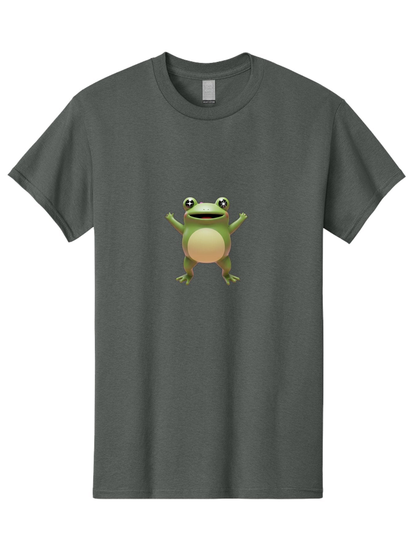 Frog-With-Star-Eyes Men'S Graphic Tee, 100% Cotton, Comfortable Casual Summer Wear, Machine Washable, Cartoon Frog, Green Amphibian, Animated Character, Star Eyes, Happy Expression, Rounded Body, 3D Illustration, Digital Art, Fun Design, Bab933 14