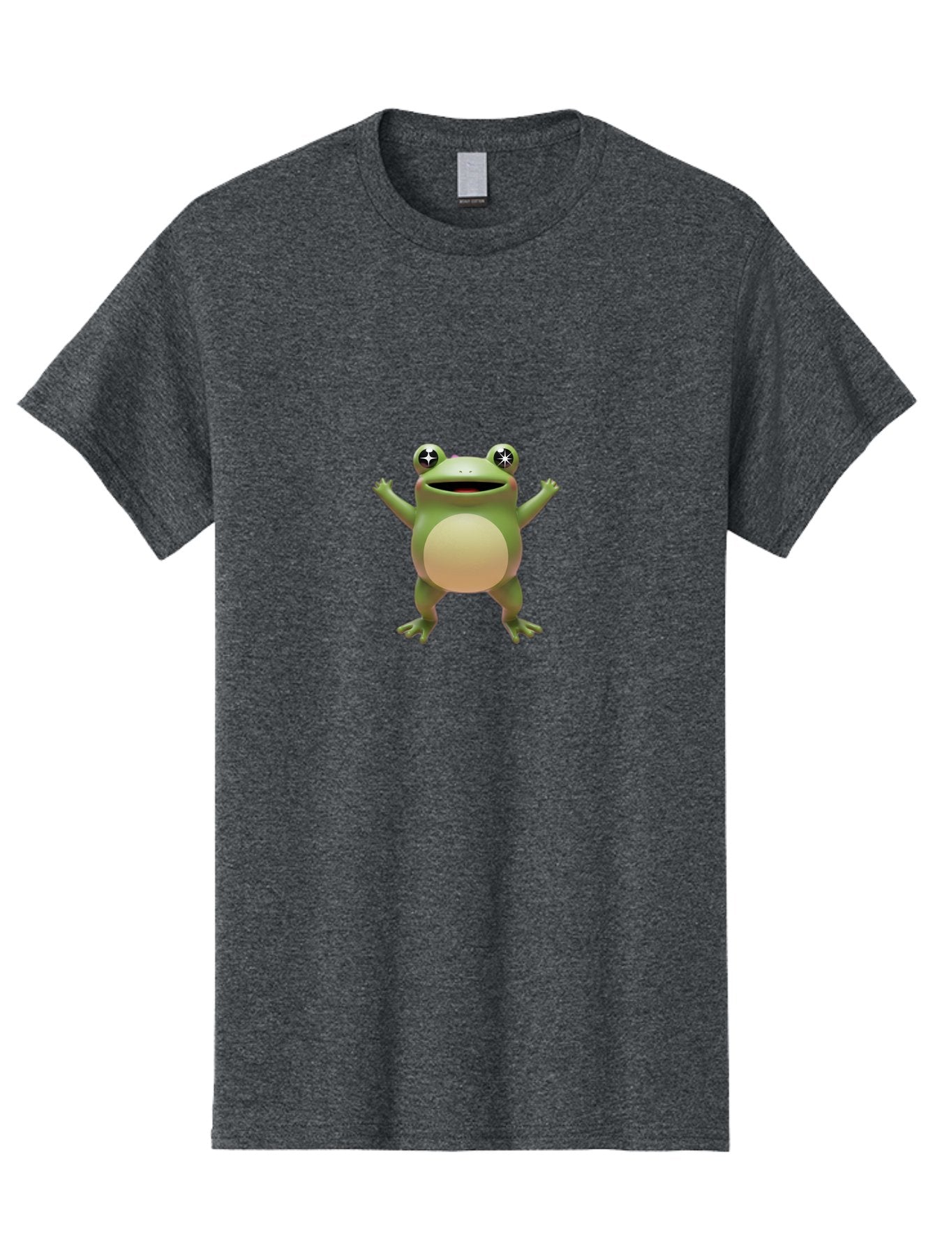Frog-With-Star-Eyes Men'S Graphic Tee, 100% Cotton, Comfortable Casual Summer Wear, Machine Washable, Cartoon Frog, Green Amphibian, Animated Character, Star Eyes, Happy Expression, Rounded Body, 3D Illustration, Digital Art, Fun Design, Bab933