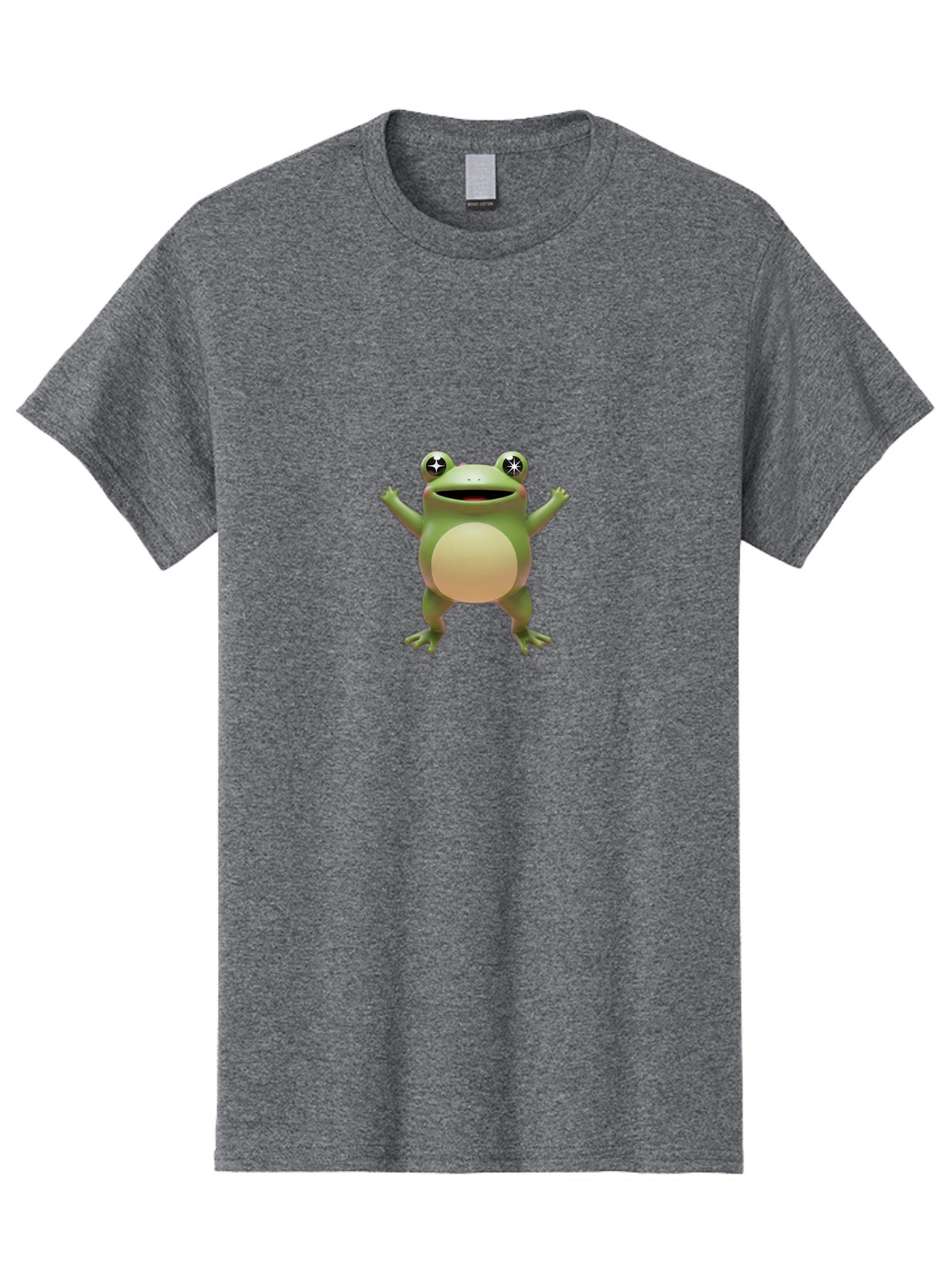 Frog-With-Star-Eyes Men'S Graphic Tee, 100% Cotton, Comfortable Casual Summer Wear, Machine Washable, Cartoon Frog, Green Amphibian, Animated Character, Star Eyes, Happy Expression, Rounded Body, 3D Illustration, Digital Art, Fun Design, Bab933 7