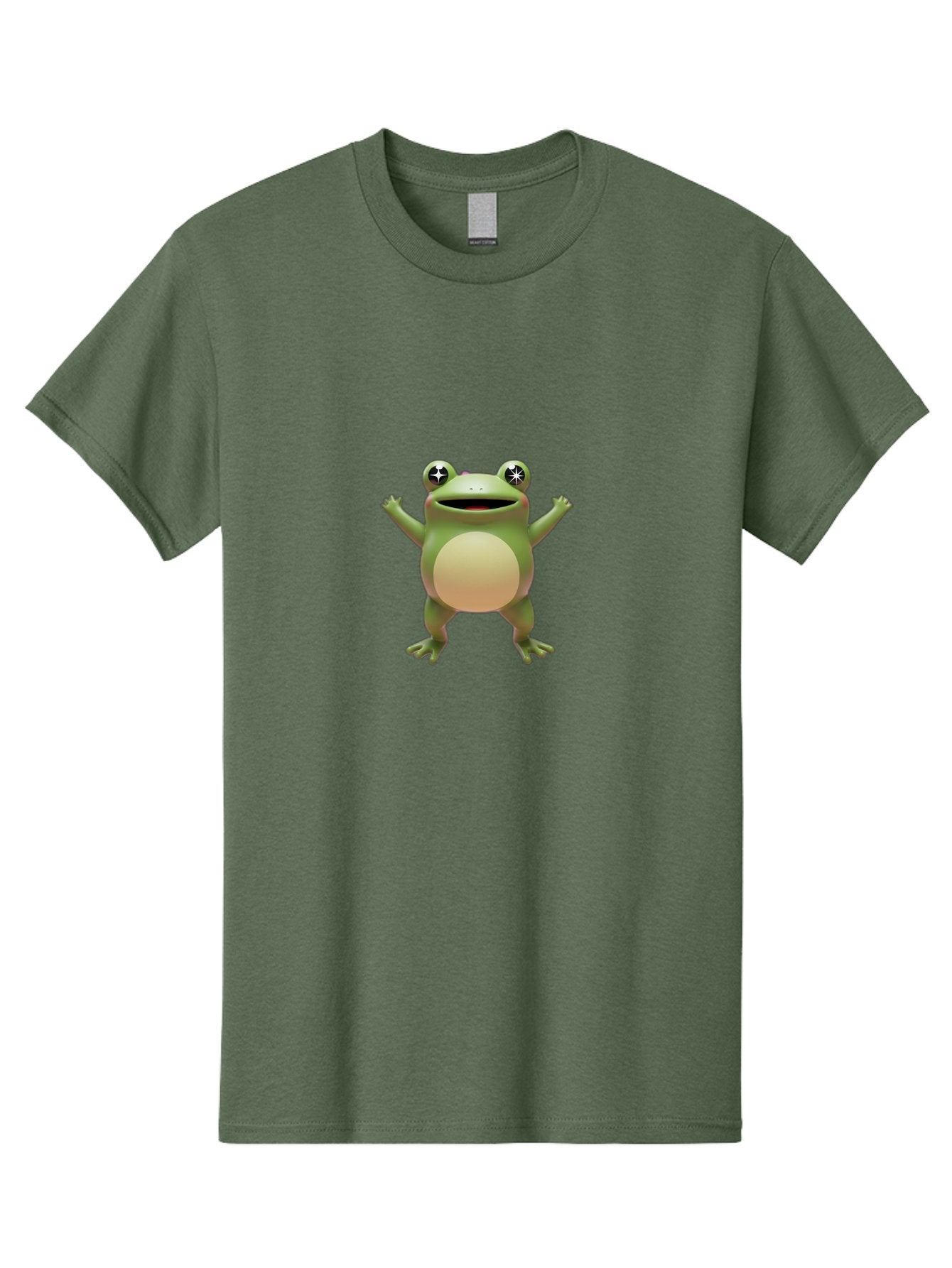 Frog-With-Star-Eyes Men'S Graphic Tee, 100% Cotton, Comfortable Casual Summer Wear, Machine Washable, Cartoon Frog, Green Amphibian, Animated Character, Star Eyes, Happy Expression, Rounded Body, 3D Illustration, Digital Art, Fun Design, Bab933 12